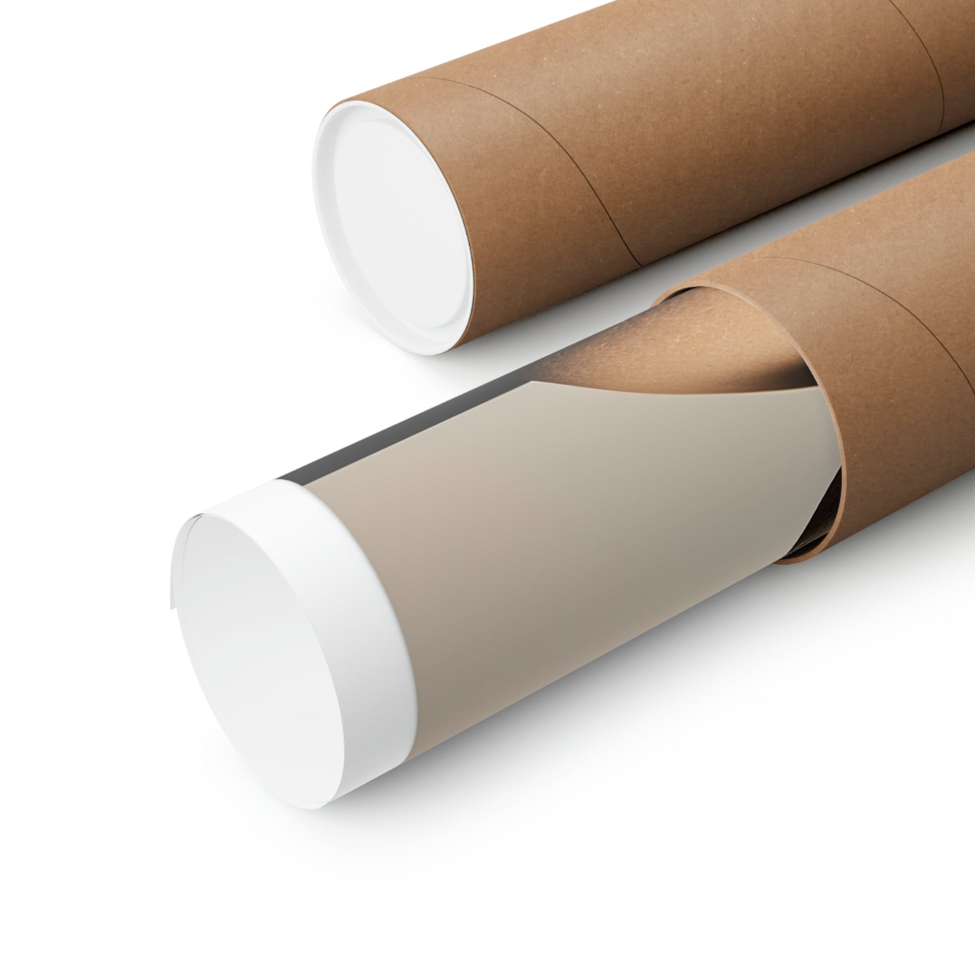 Two rolls of brown paper with a white paper tube