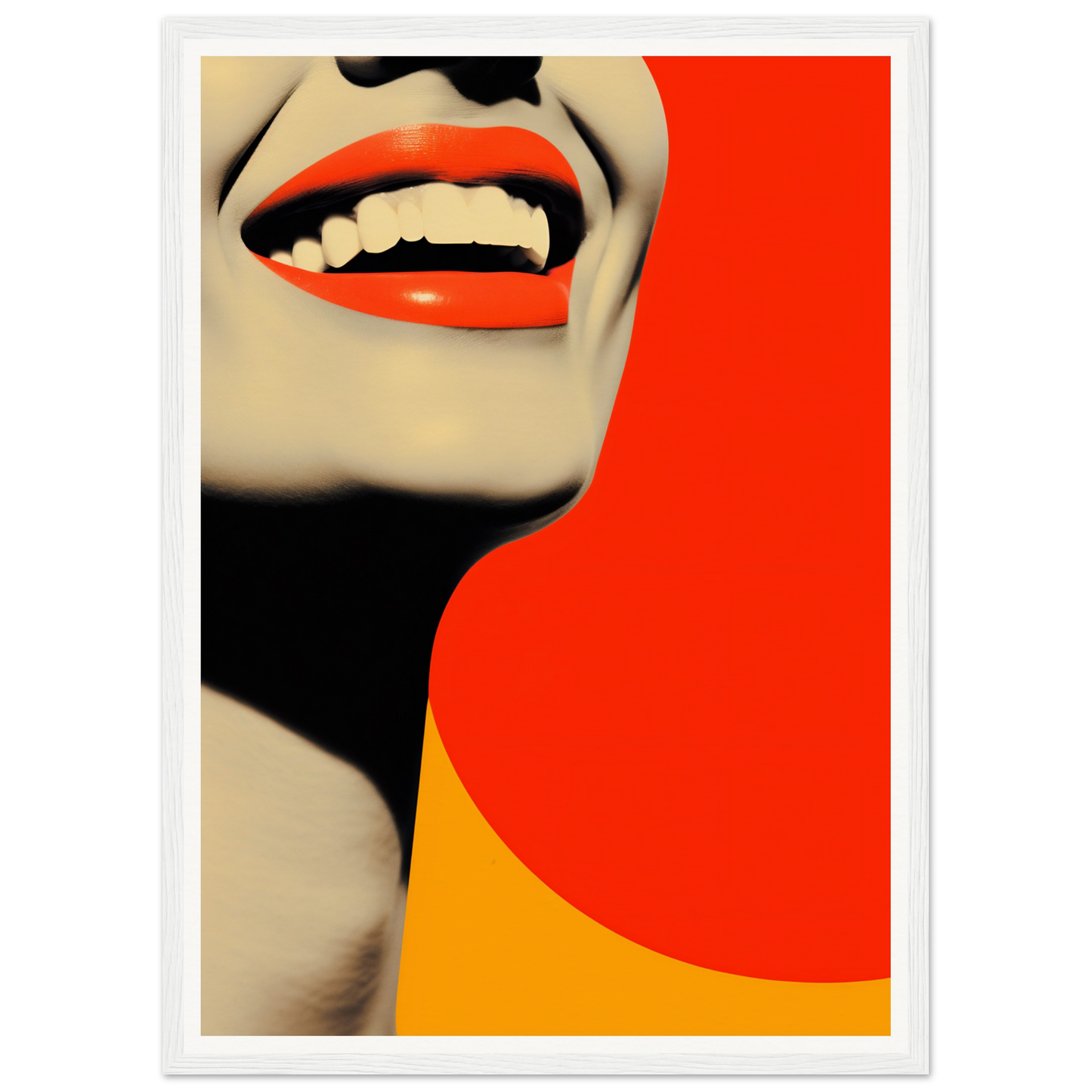A poster with a woman’s face and red lips