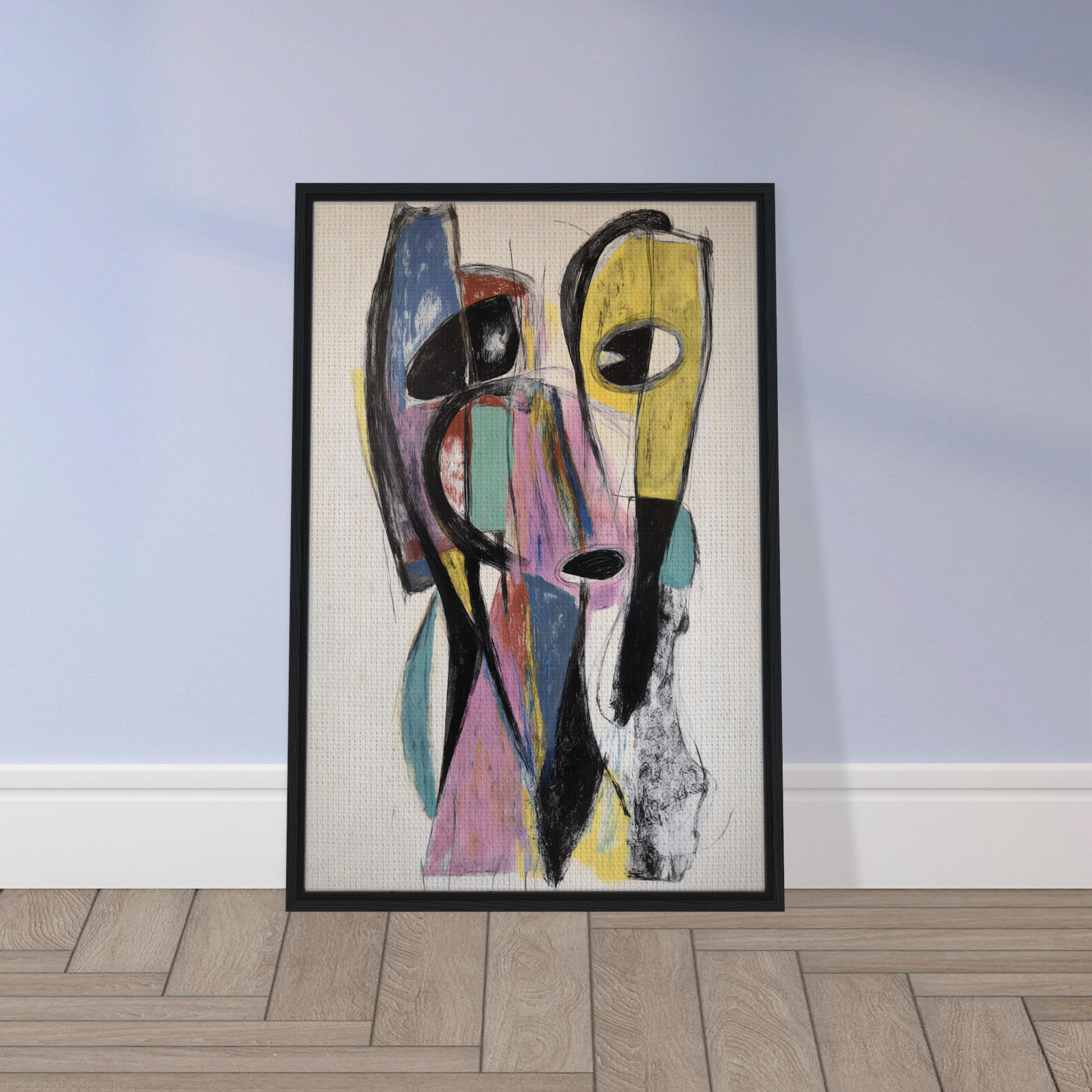 Abstract portrait painting in a black frame, part of the Prismatic Pulse Mindcompass collection
