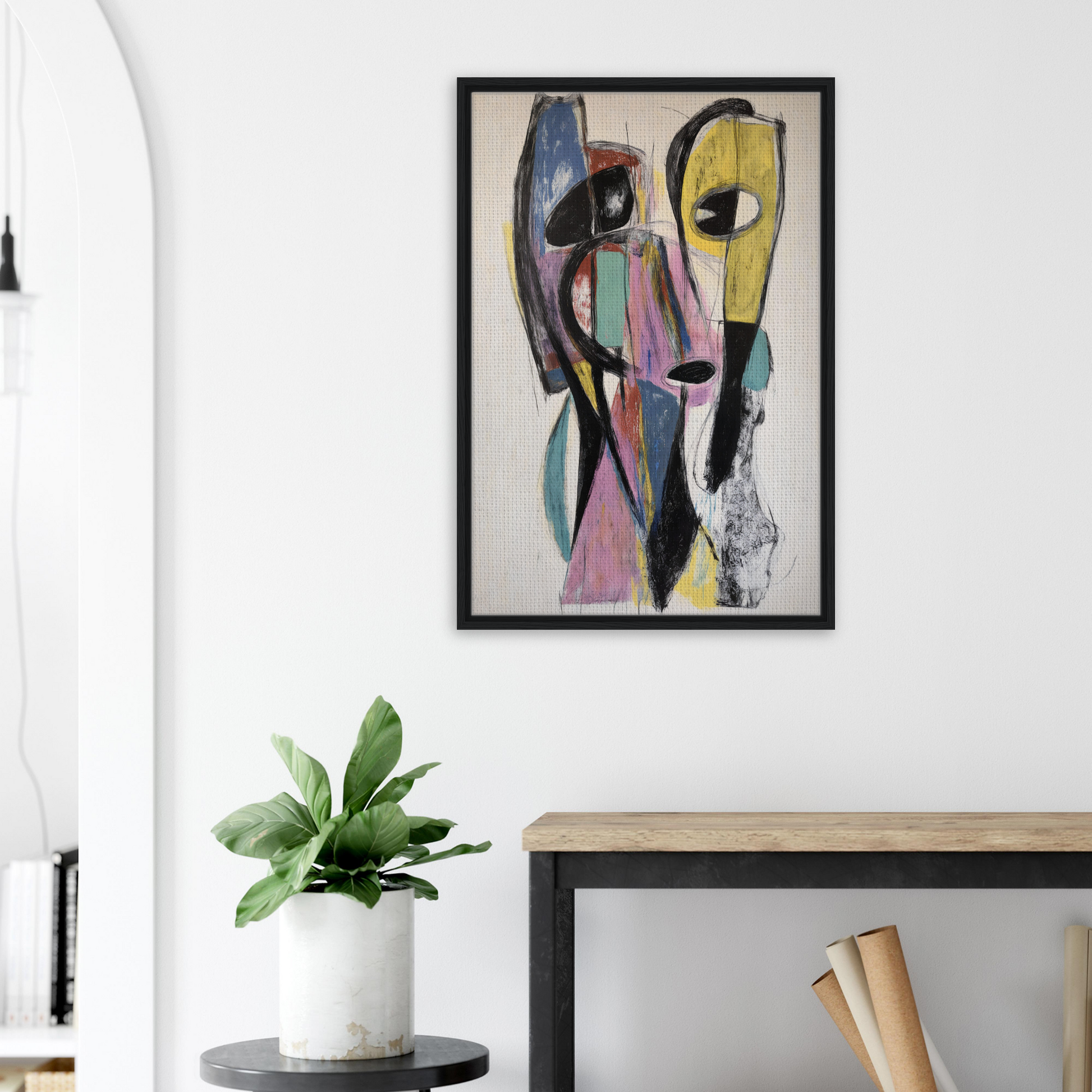 Abstract geometric face painting in bold colors for Prismatic Pulse Mindcompass room decor