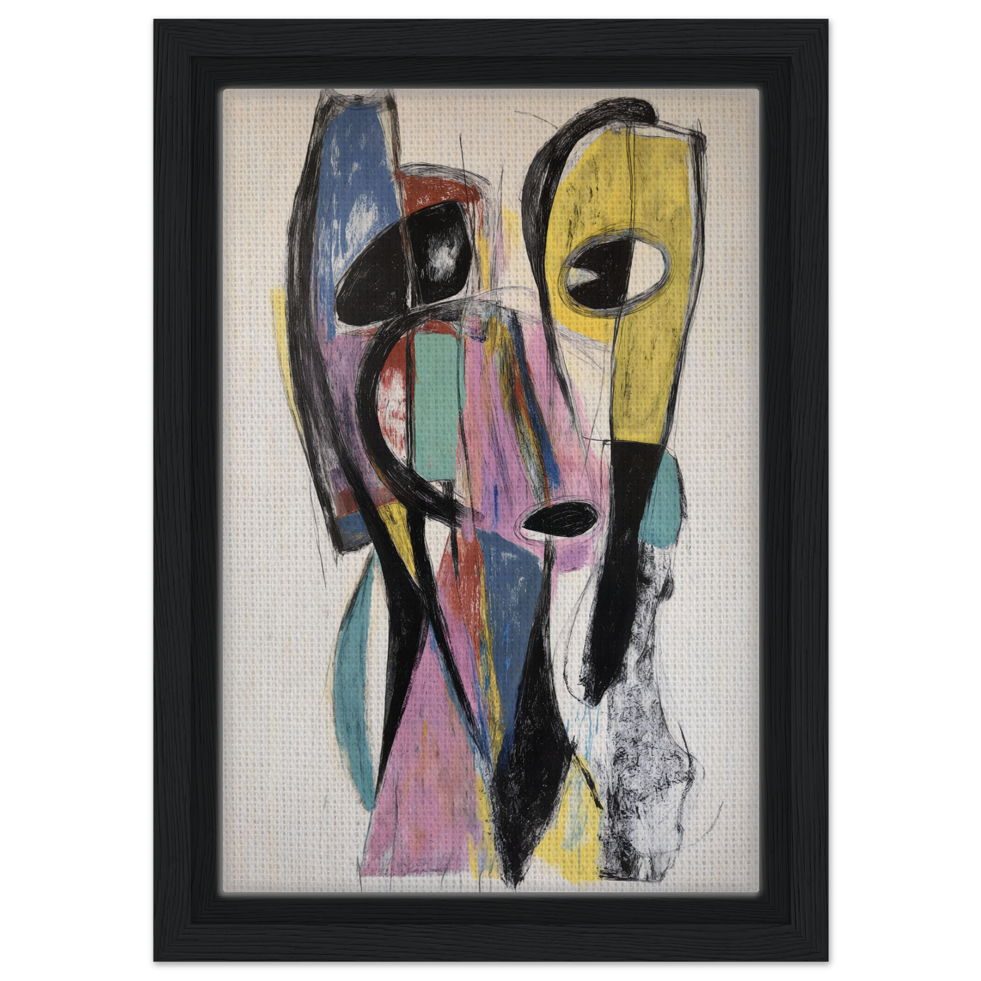 Abstract painting of a stylized face in bold colors, featured in Prismatic Pulse Mindcompass