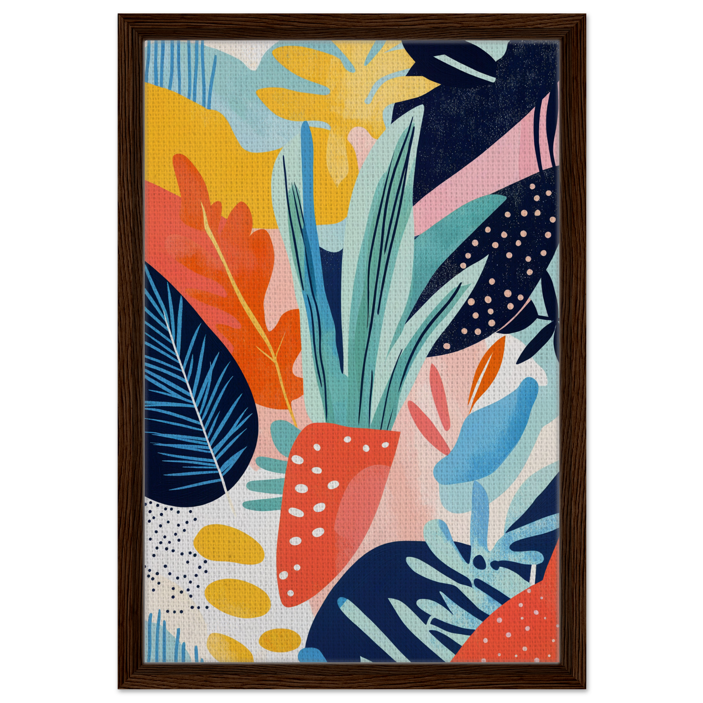 Colorful abstract painting of tropical plants in vibrant hues for Psychedelic Flora Dance