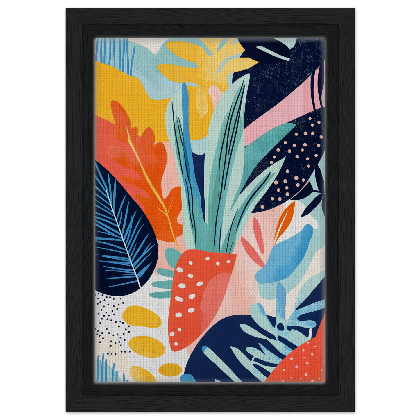 Colorful abstract artwork of tropical leaves in vibrant hues for Psychedelic Flora Dance