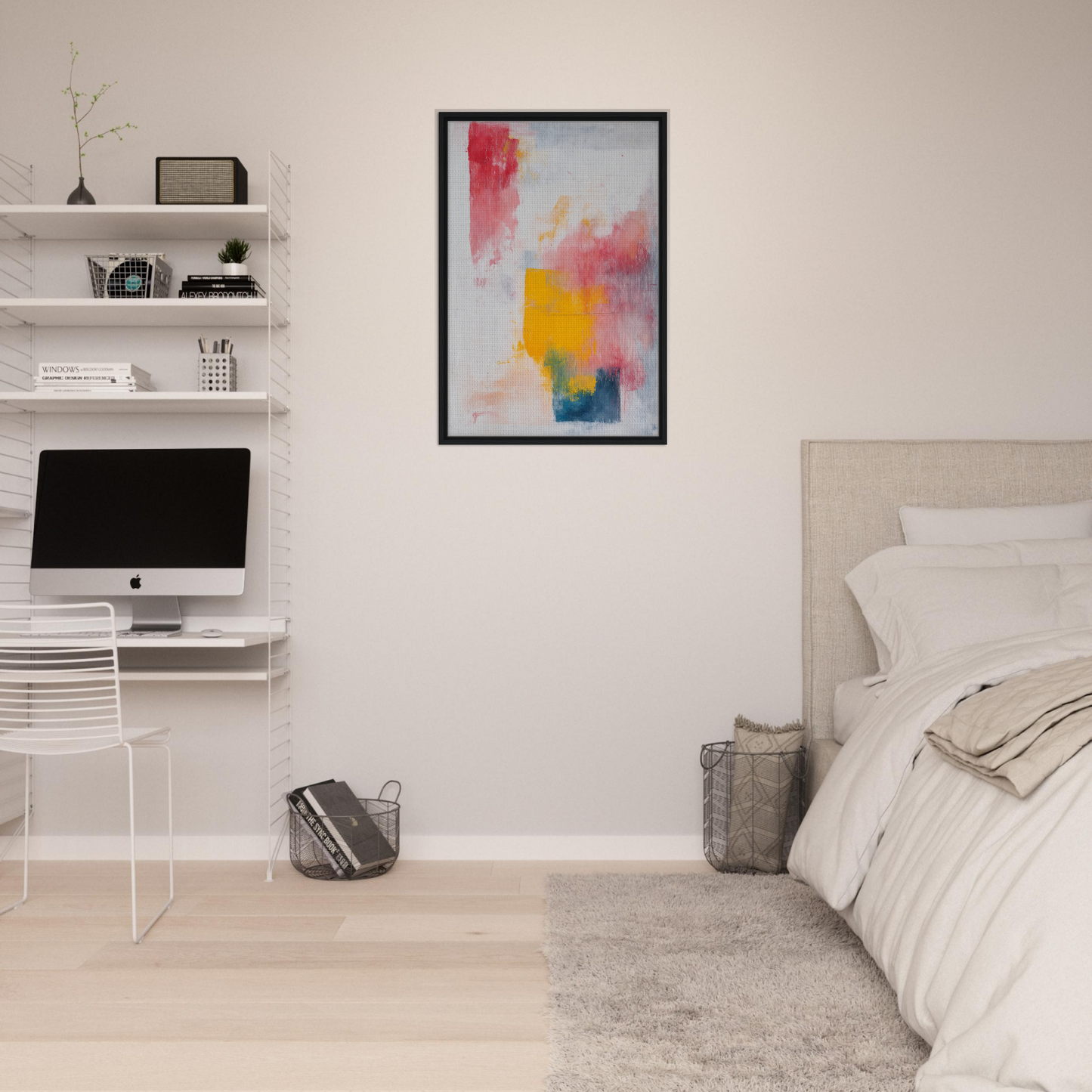 Colorful abstract painting Rapture Between Hues framed canvas print on white wall