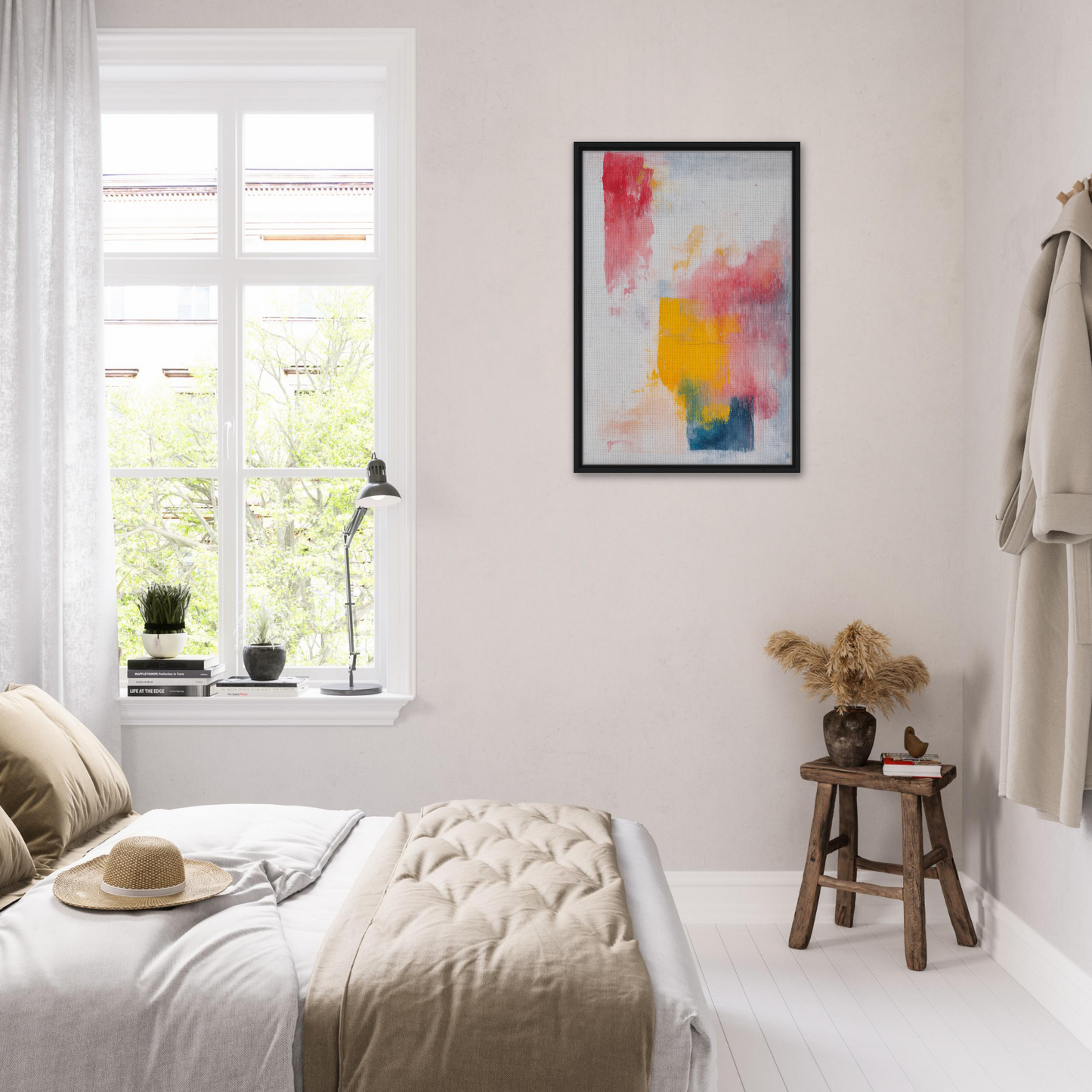 Bright abstract painting Rapture Between Hues in a black frame for stylish room decor
