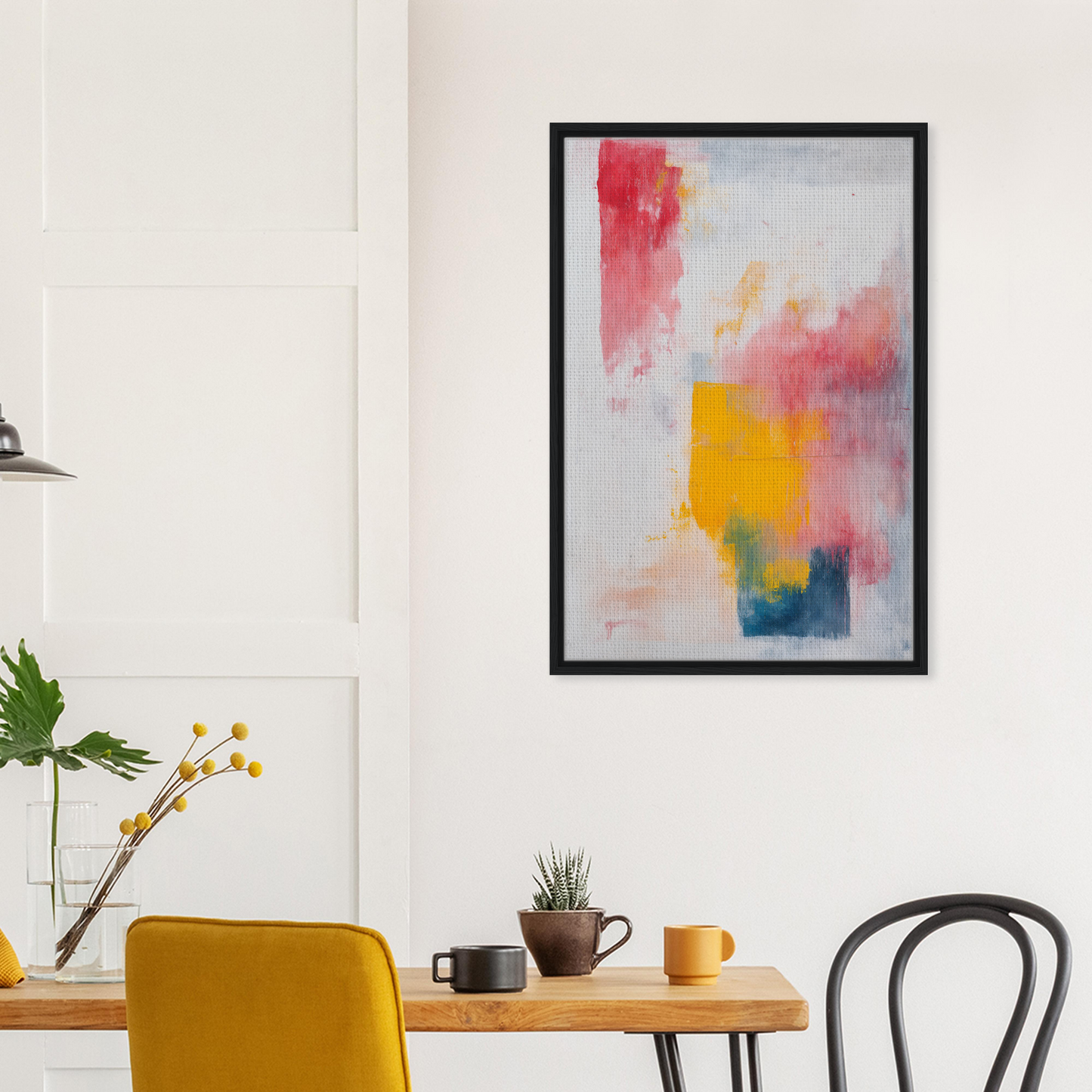 Abstract painting Rapture Between Hues with vibrant red, yellow, and blue for room decor