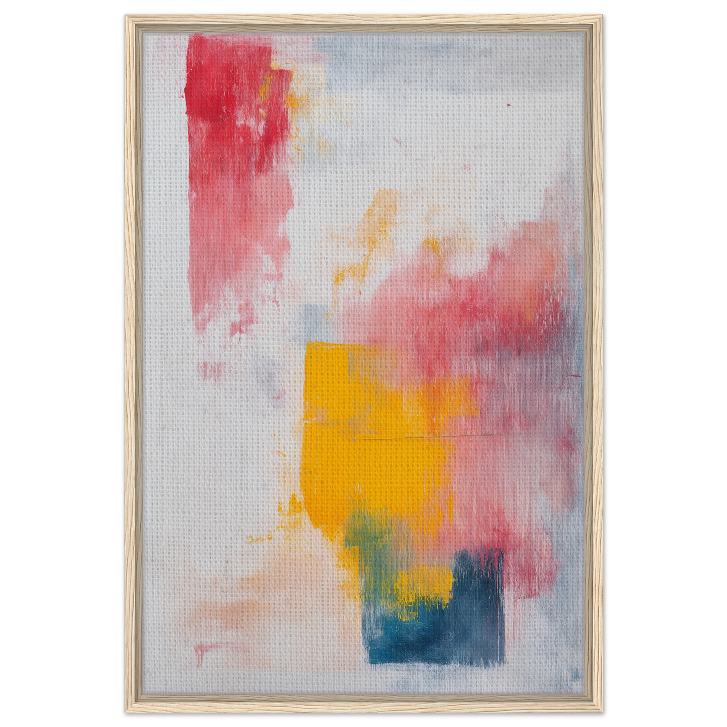 Abstract painting Rapture Between Hues with soft pink, yellow, and blue brushstrokes for room decor