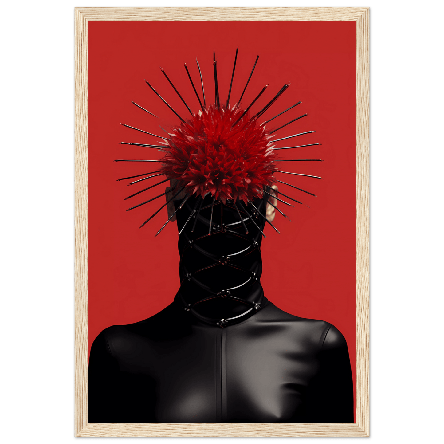 A red and black print with spikes on it