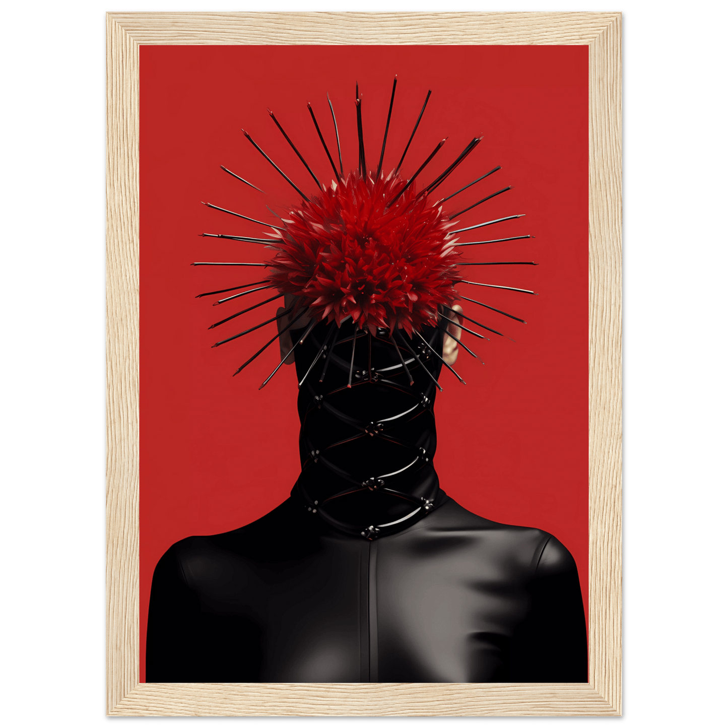 A red and black print with spikes on it