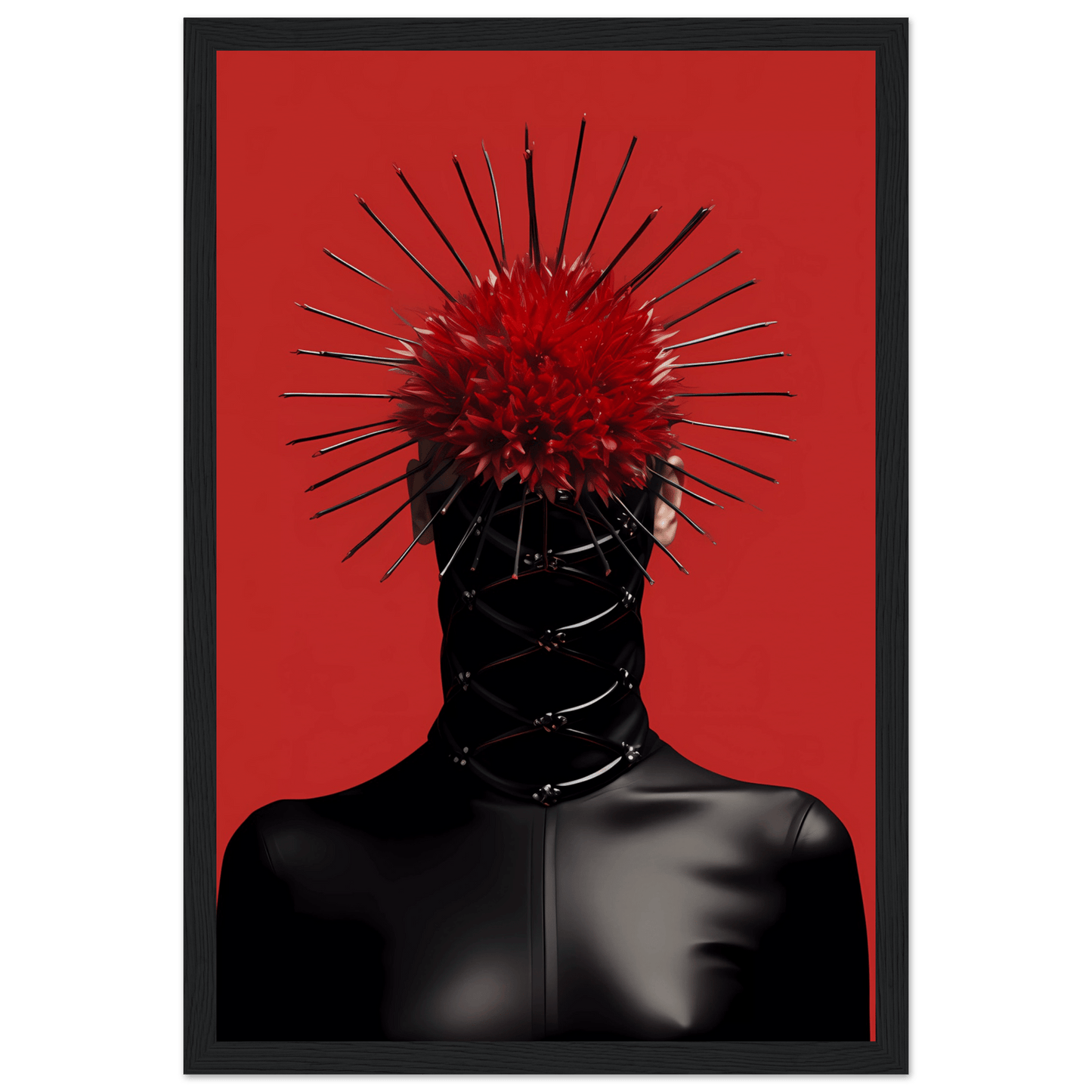 A red poster with spikes on it