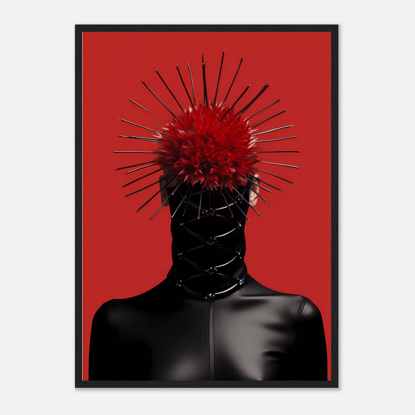A red poster with spikes on it