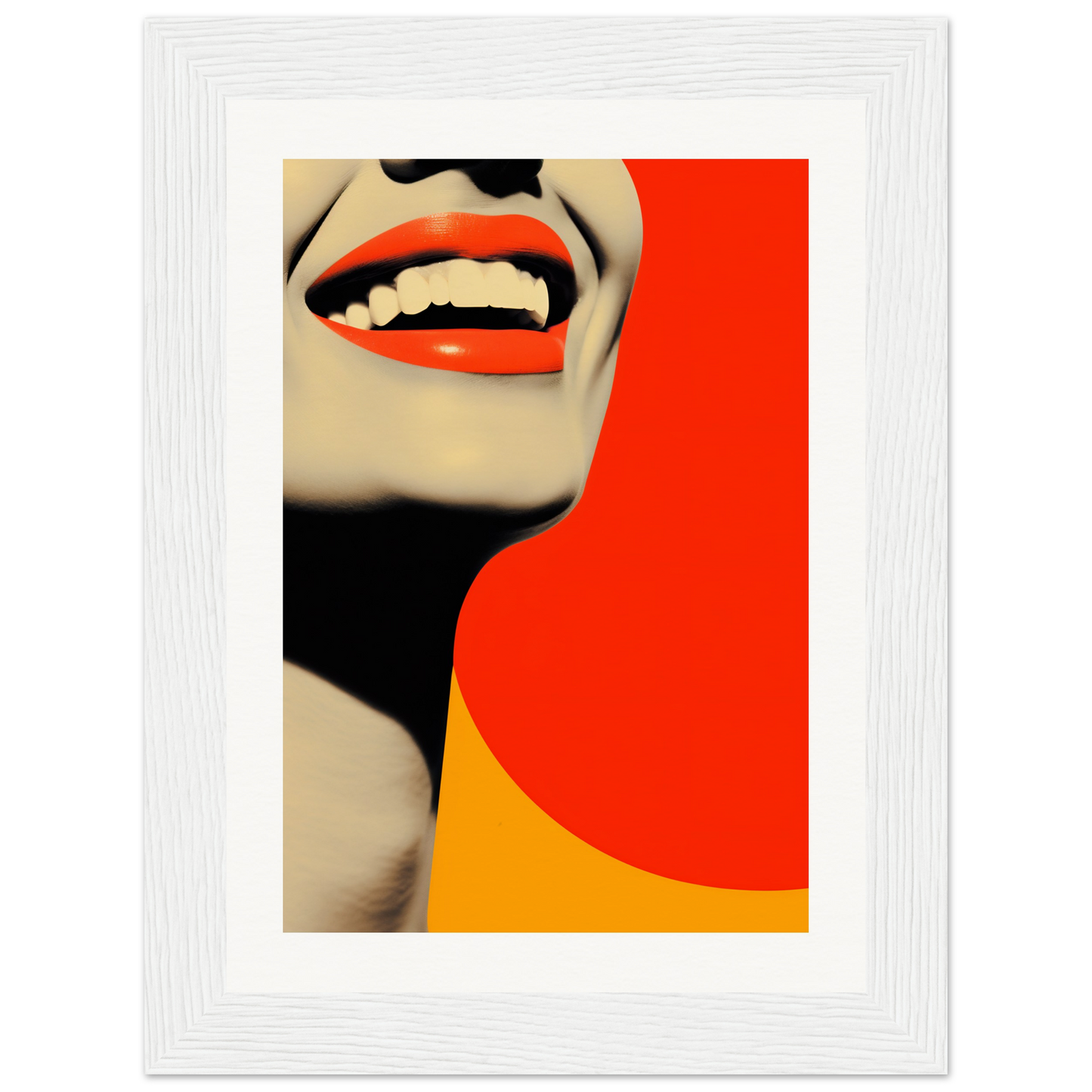 A red and yellow abstract painting of a woman’s face