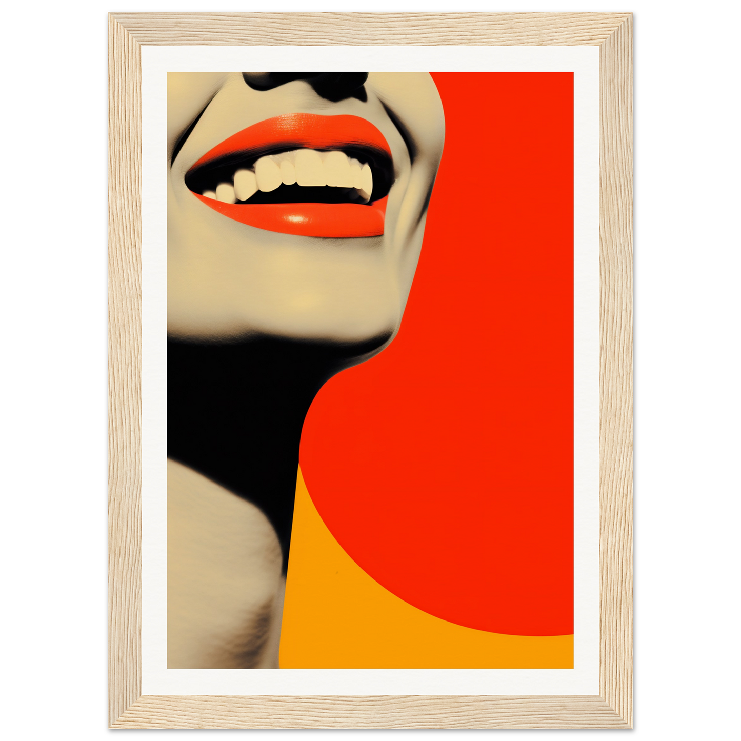 A red and yellow abstract painting of a woman’s face