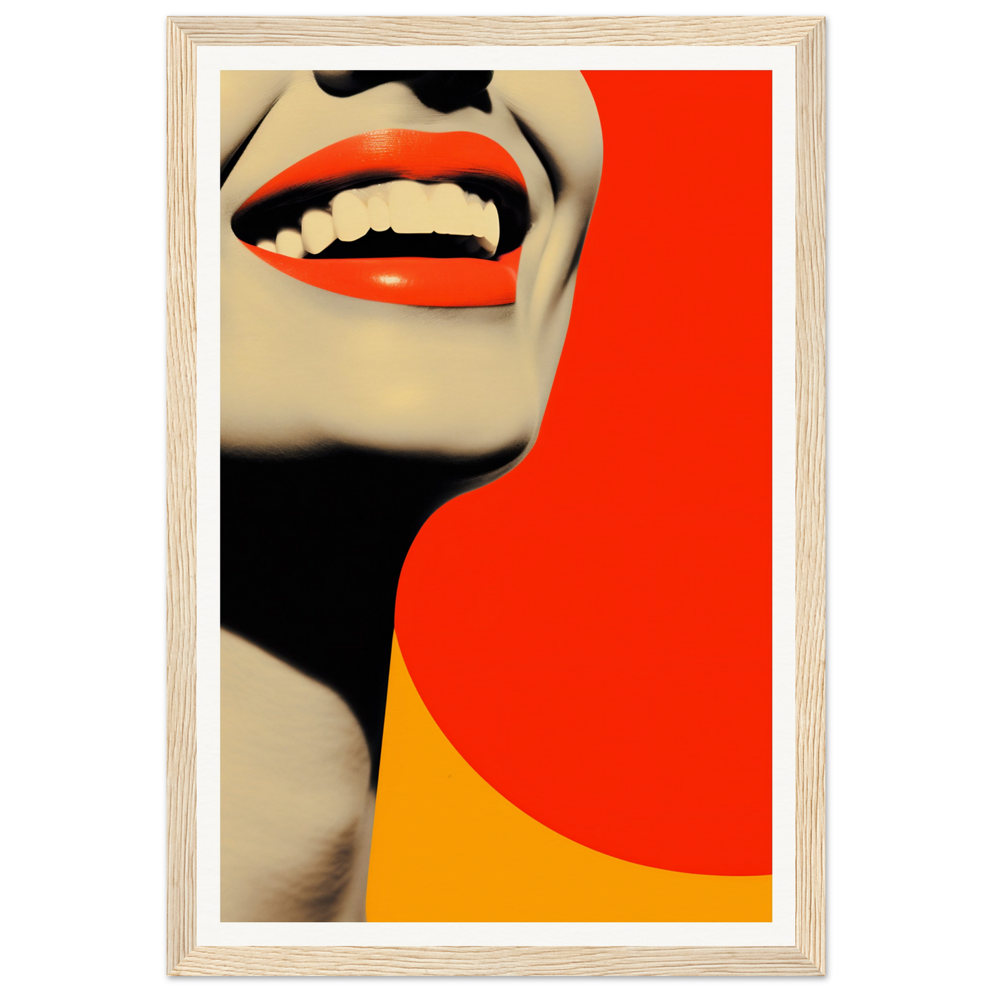 A red and yellow poster with a woman’s face