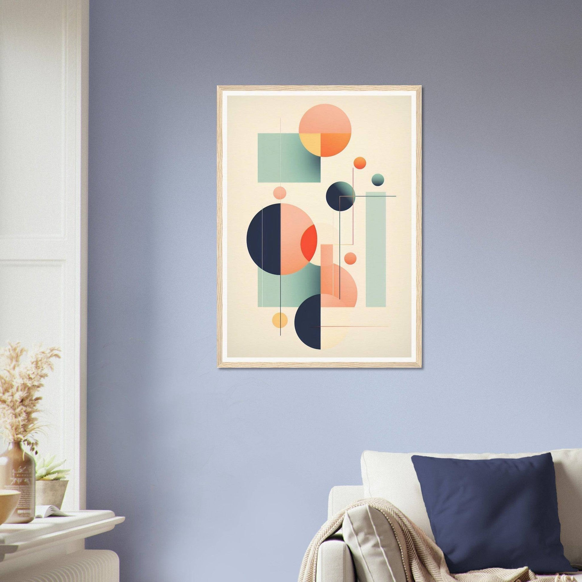 A living room with a couch and a painting on the wall