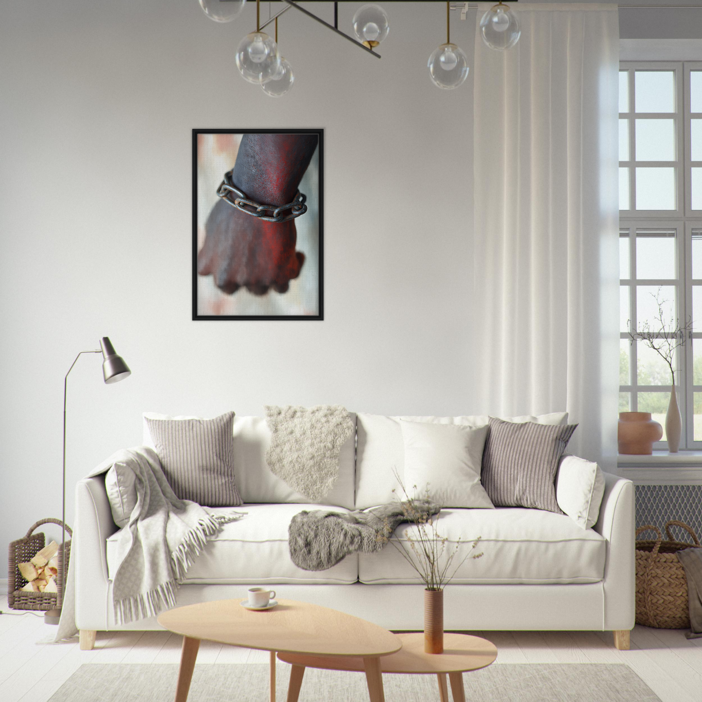 White sofa with throw pillows and blankets from Rustbound Reverie, ideal room decor