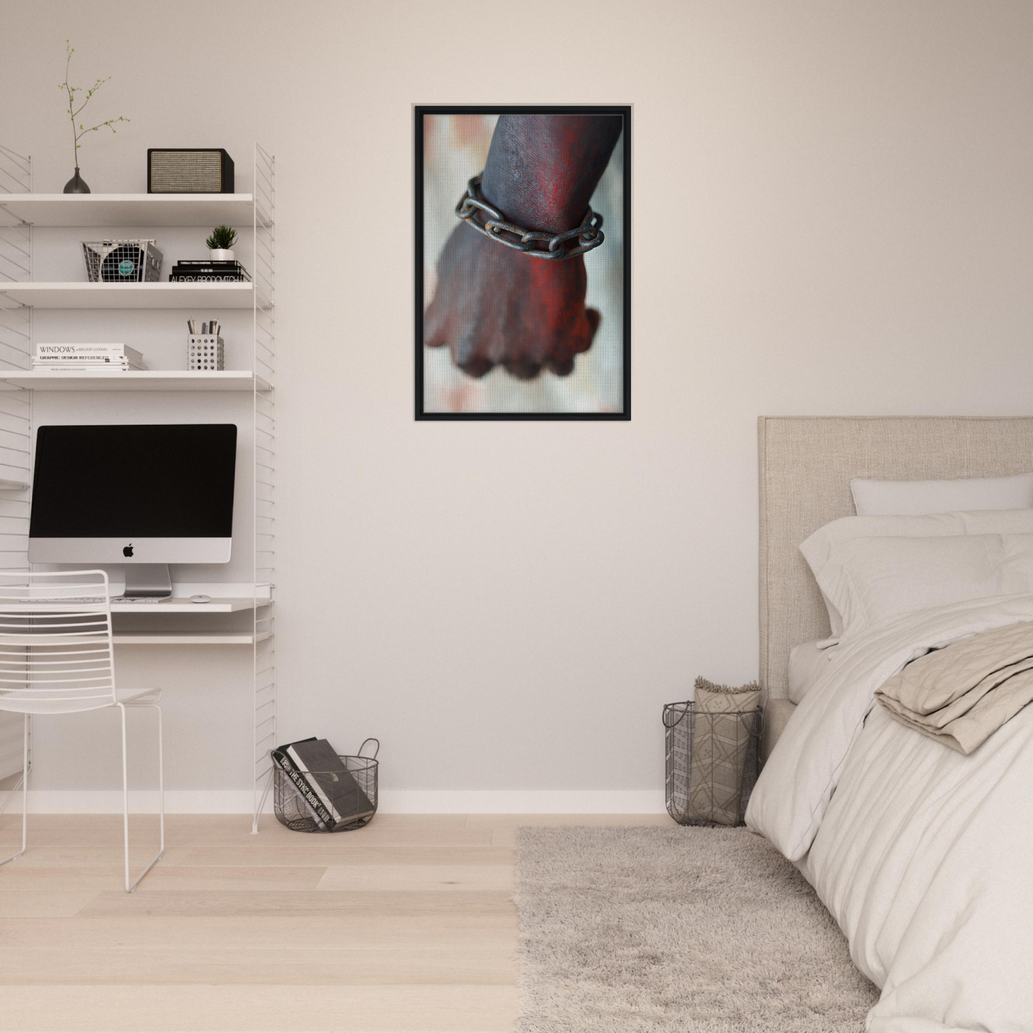 Framed photograph of a hand in a studded bracelet for Rustbound Reverie room decor