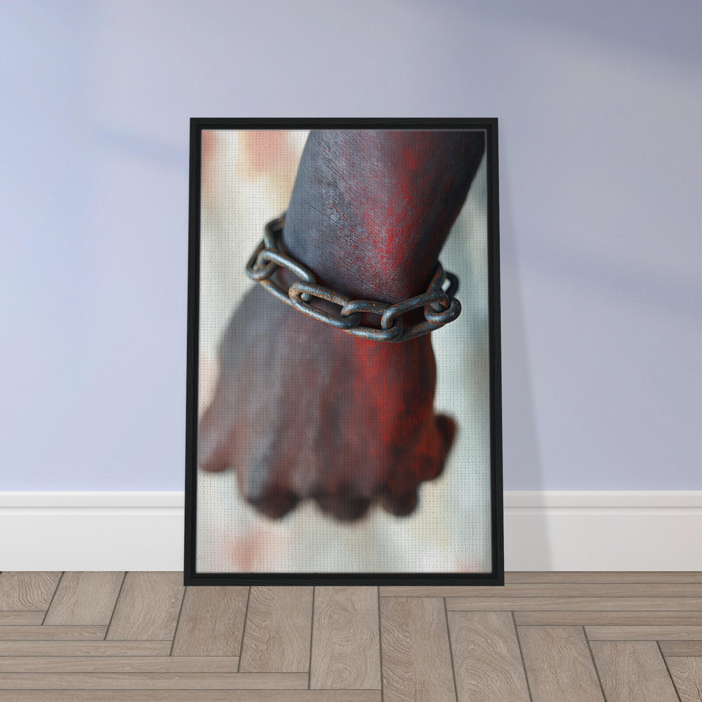 Framed canvas print featuring a wrist adorned with a chain bracelet, Rustbound Reverie