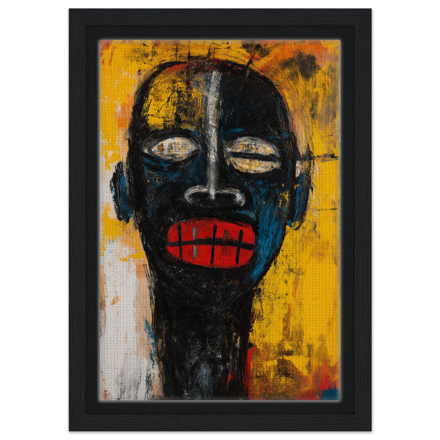 Stylized portrait of vibrant Screaming Colorscape Descent framed canvas print