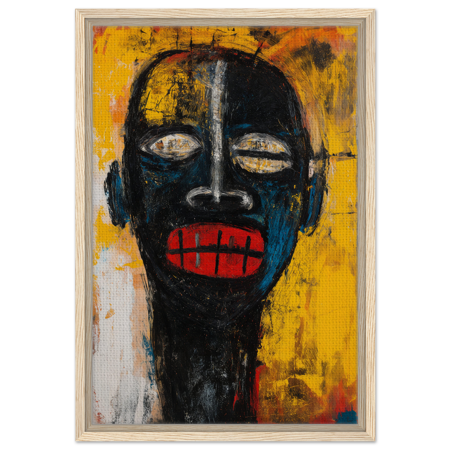 Stylized portrait with black skin and bold colors for Screaming Colorscape Descent room decor