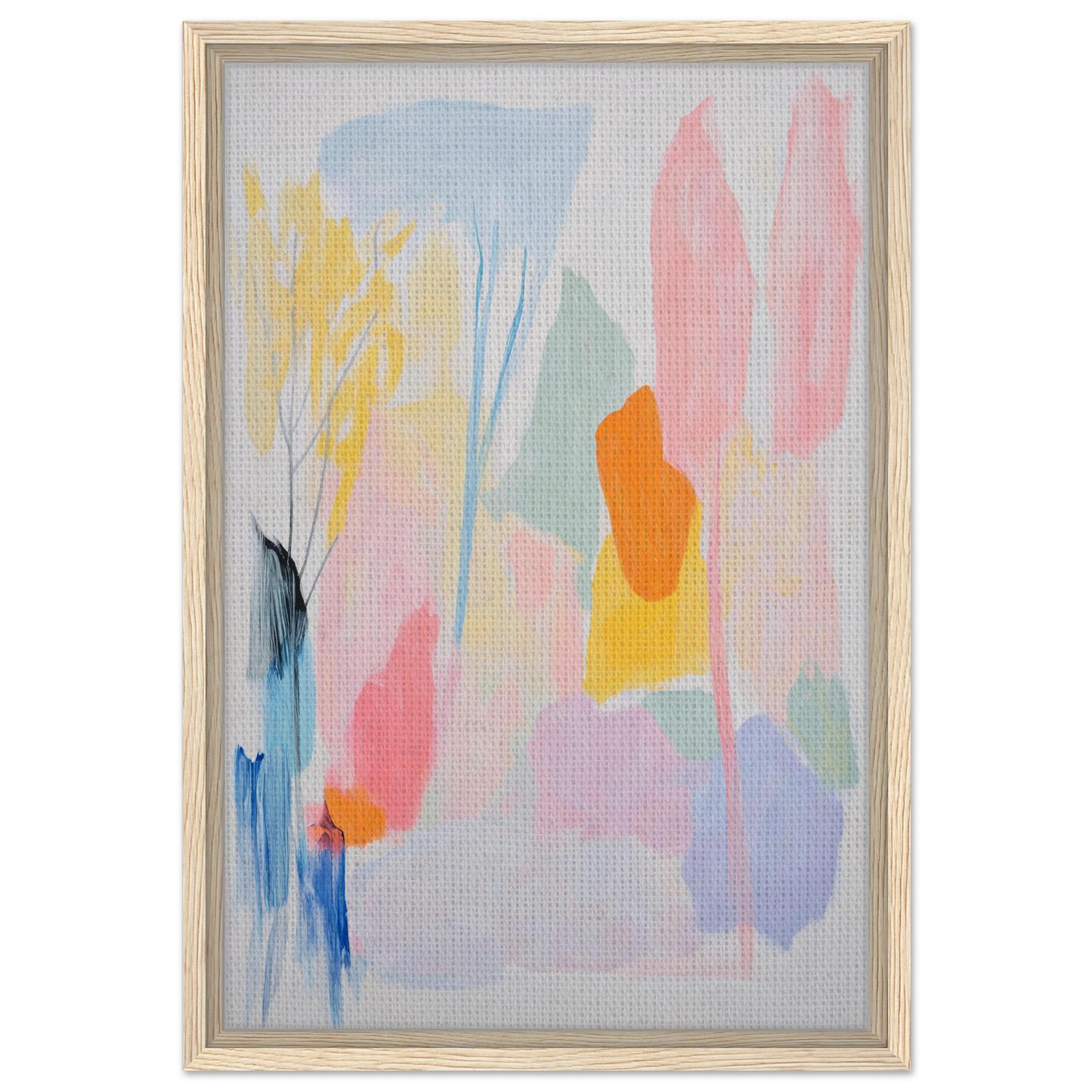 Abstract painting in soft pastels, framed in wood, perfect for tranquility room decor