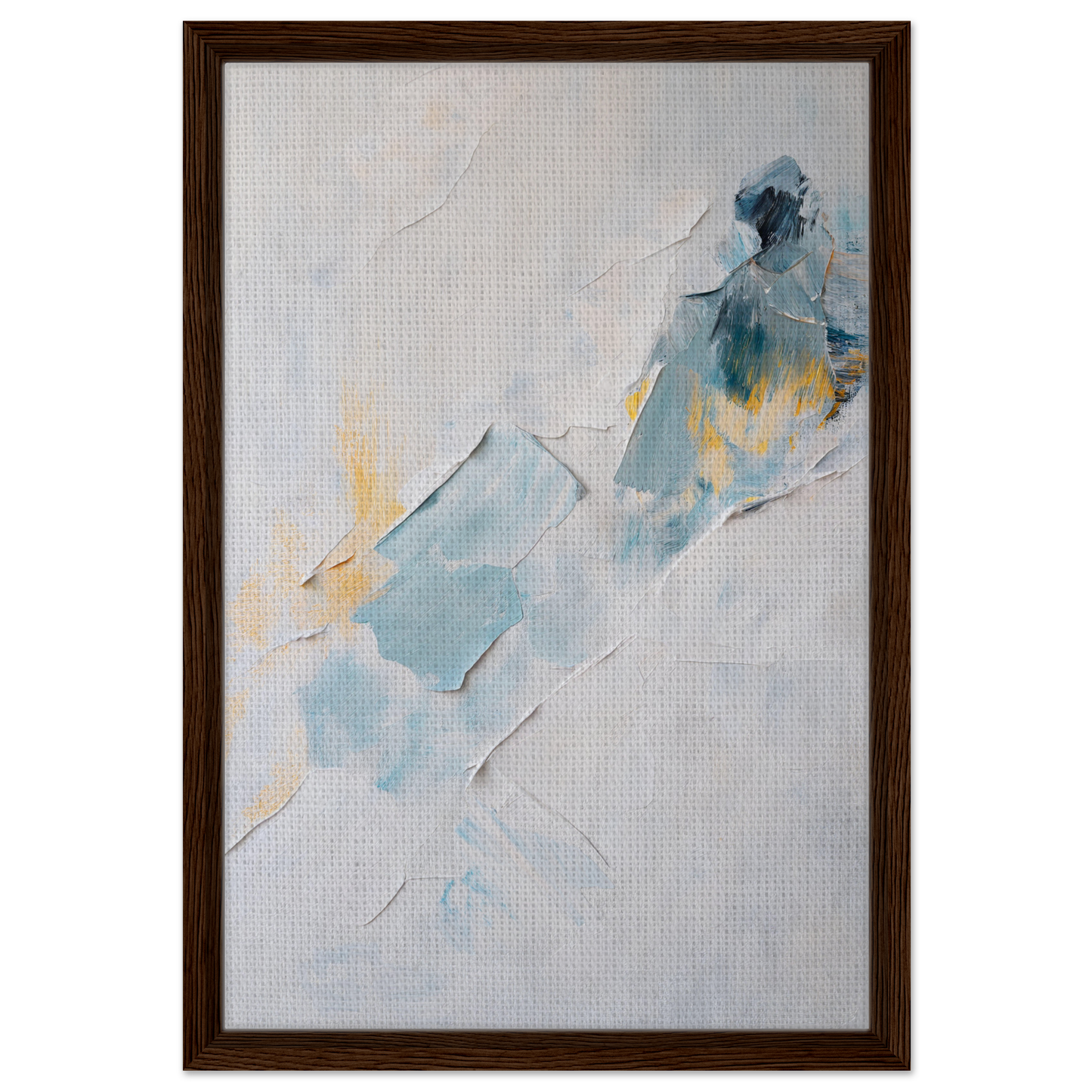 Abstract painting with blue and yellow brushstrokes in Serene Color Medley framed canvas print