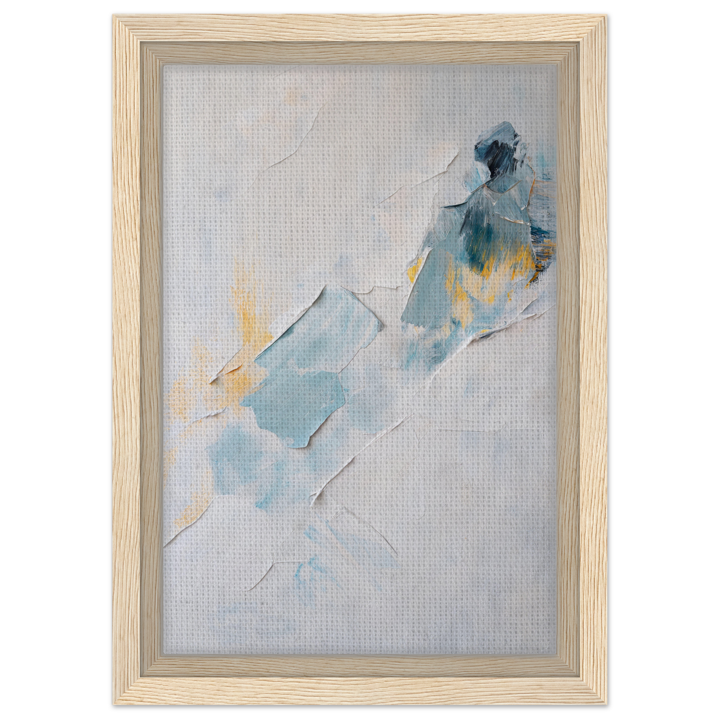 Abstract painting with soft blue, gray, and yellow in Serene Color Medley framed canvas print