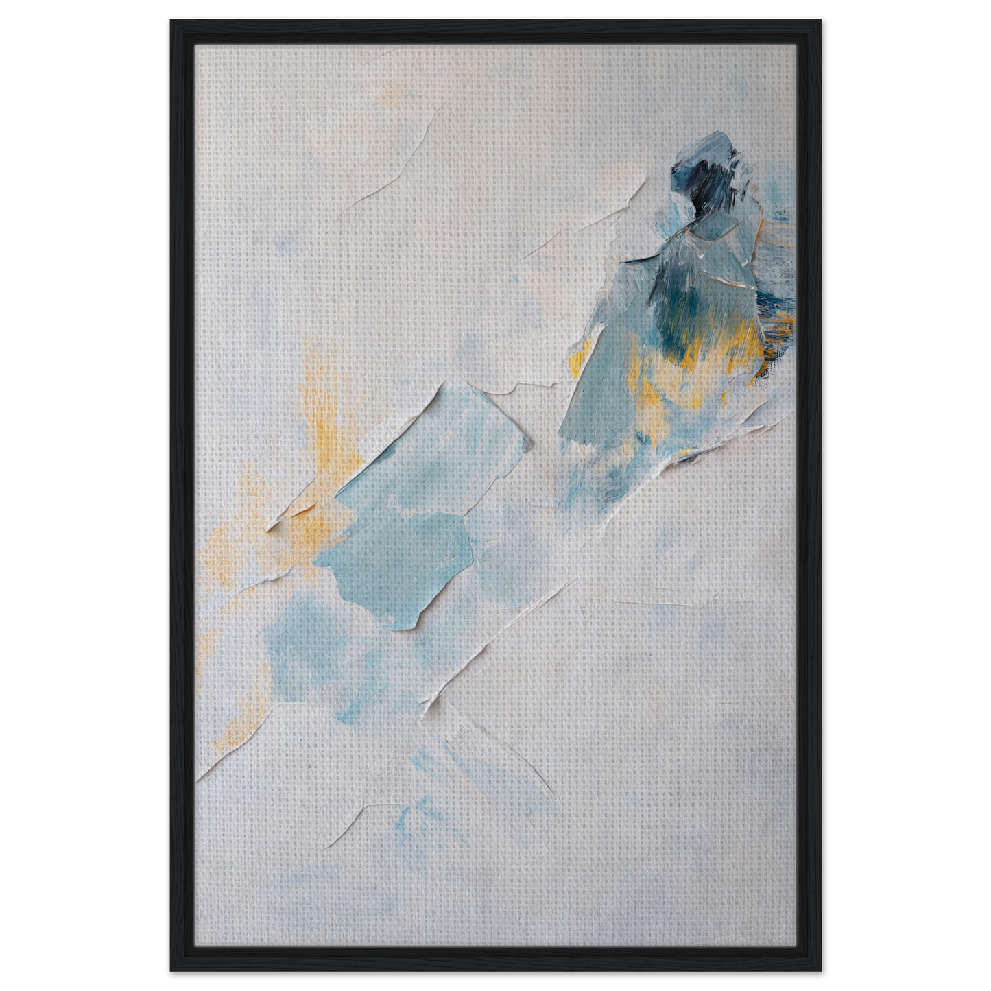 Abstract painting with soft blue and yellow brushstrokes for Serene Color Medley framed canvas print