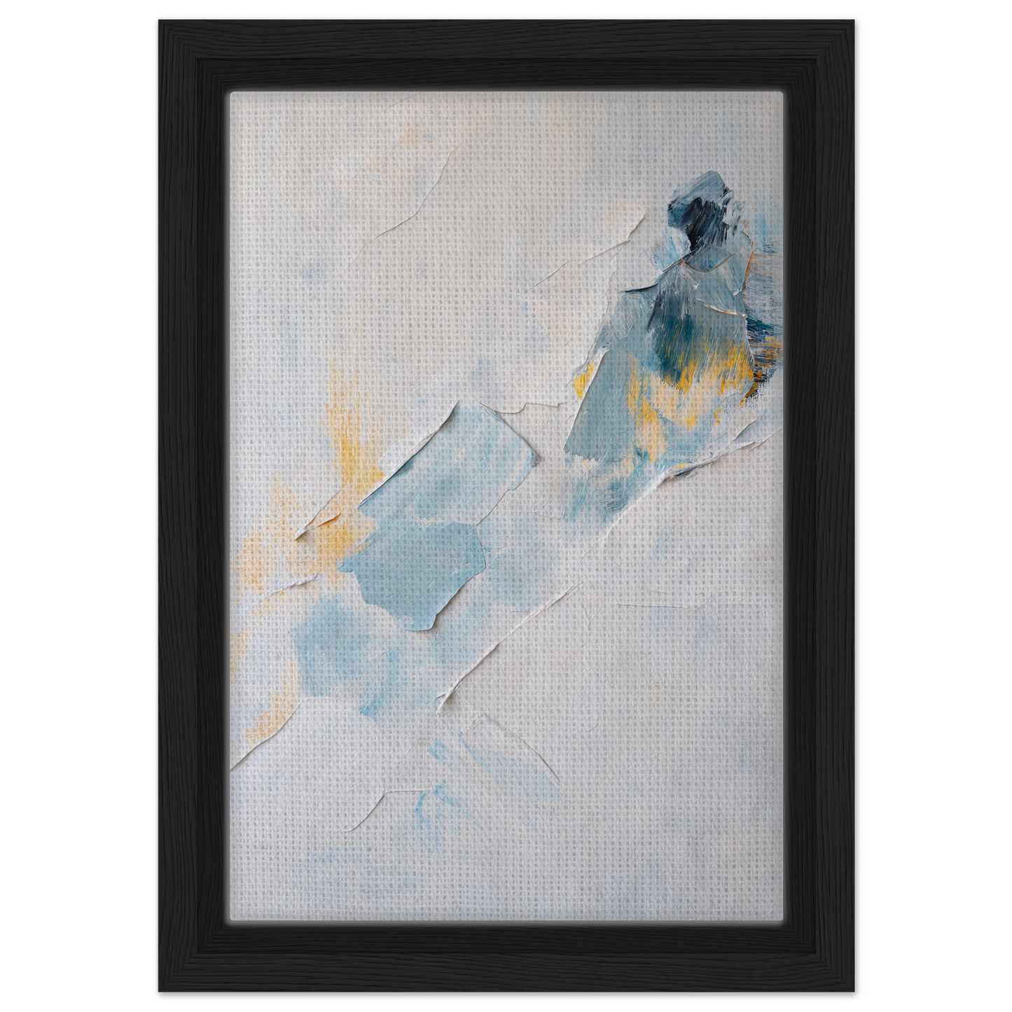 Abstract painting in soft blue, yellow, and white for Serene Color Medley room decor