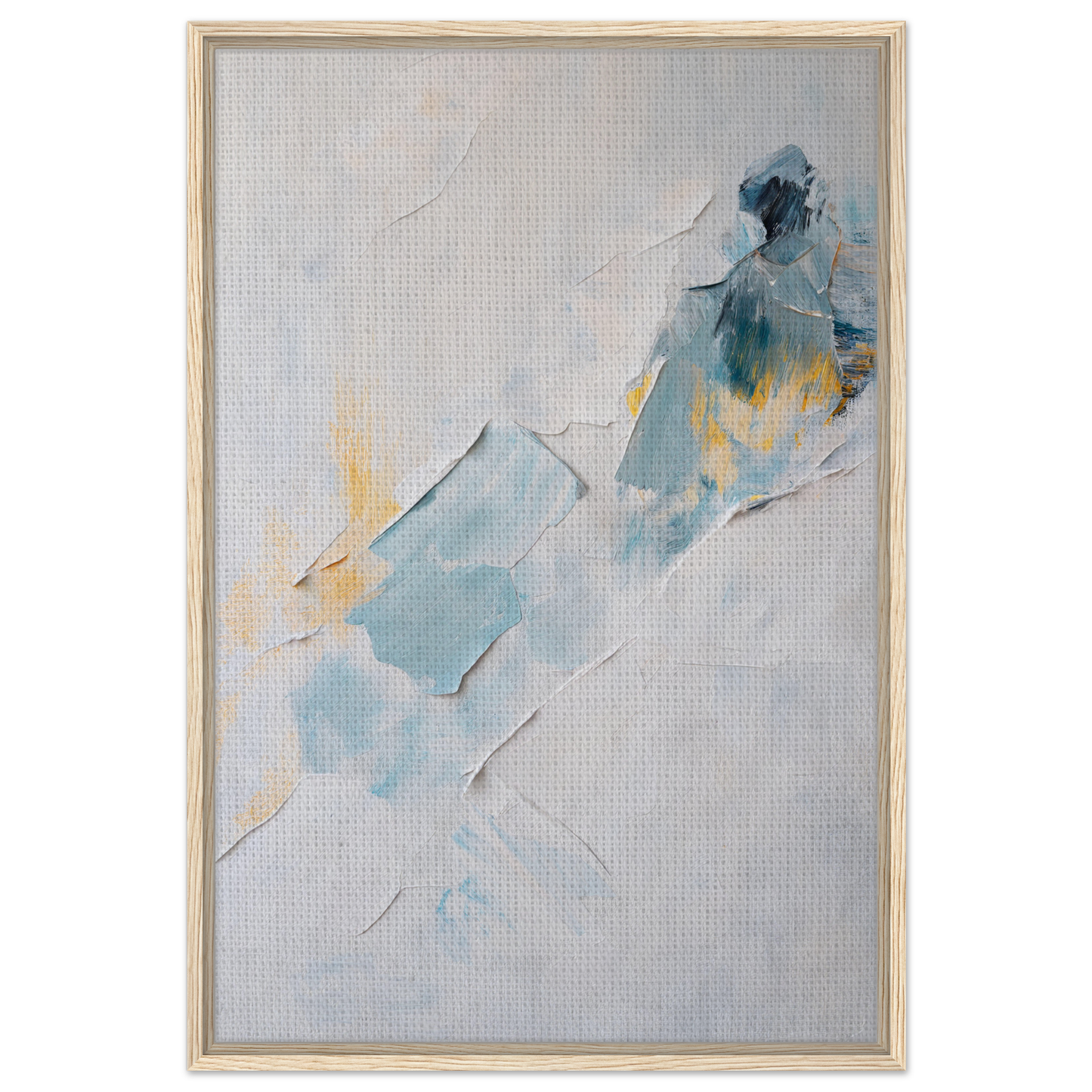 Abstract painting of soft blue, yellow, and white in a Serene Color Medley for room decor