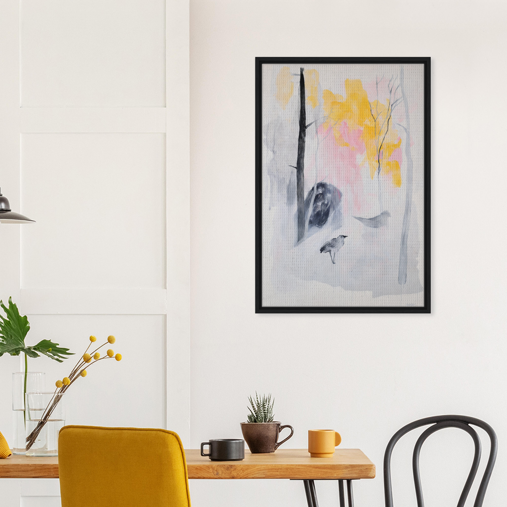 Abstract painting in a black frame, perfect for serene dream forest room decor