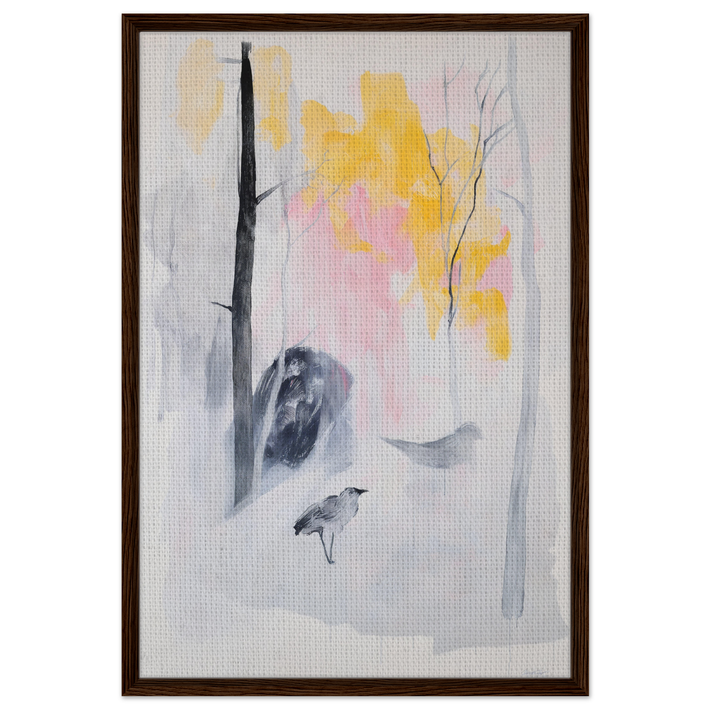 Abstract painting with soft colors and dark shapes, perfect for Serene Dream Forest room decor