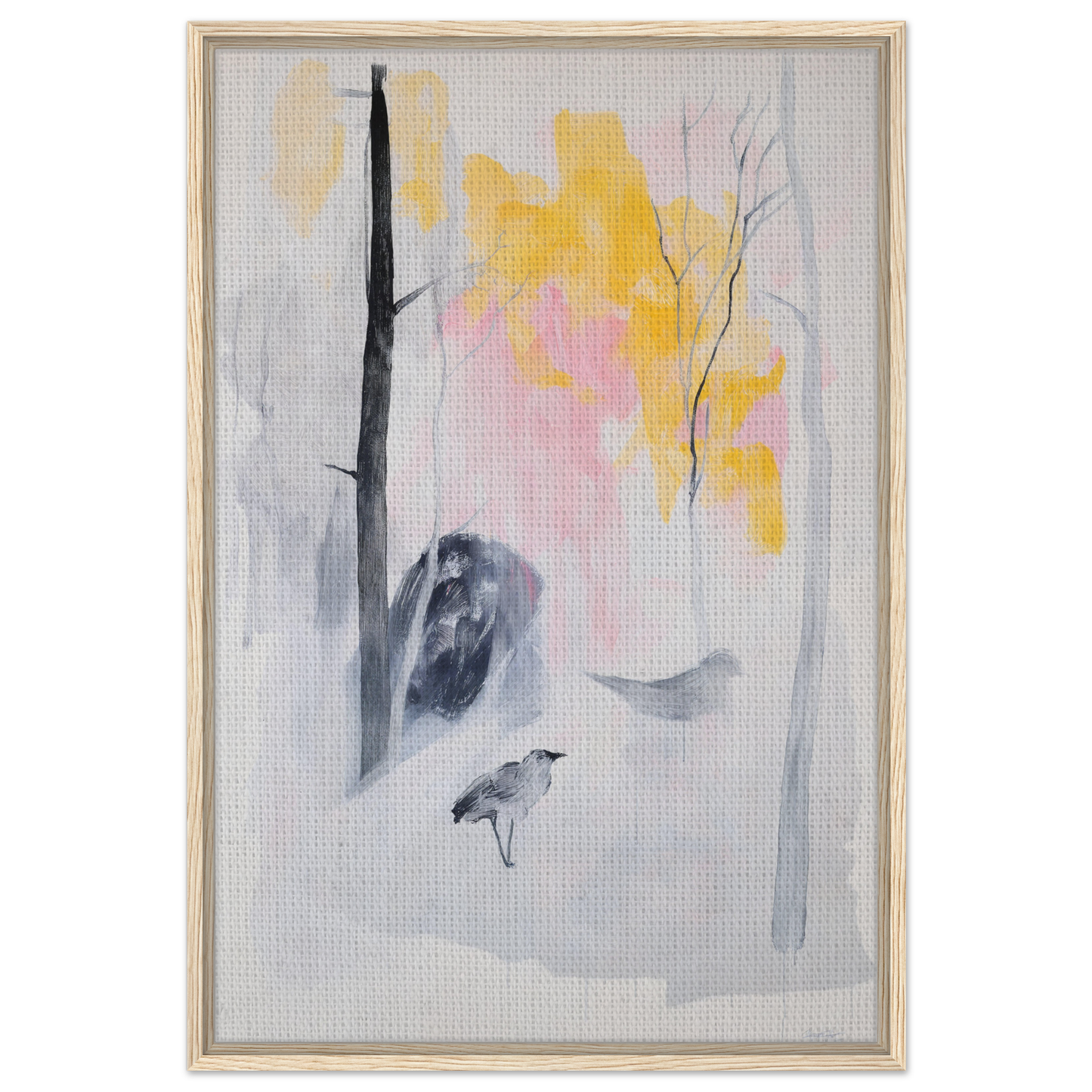 Abstract painting in muted colors depicting a Serene Dream Forest on a framed canvas print