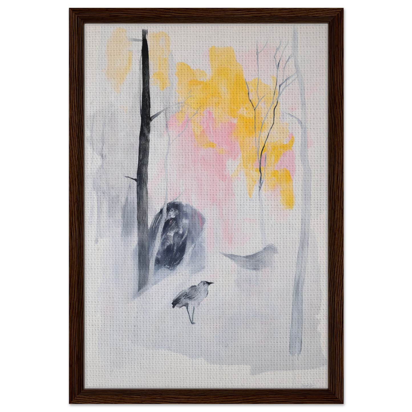 Framed canvas print of Serene Dream Forest with misty birds in a tranquil setting