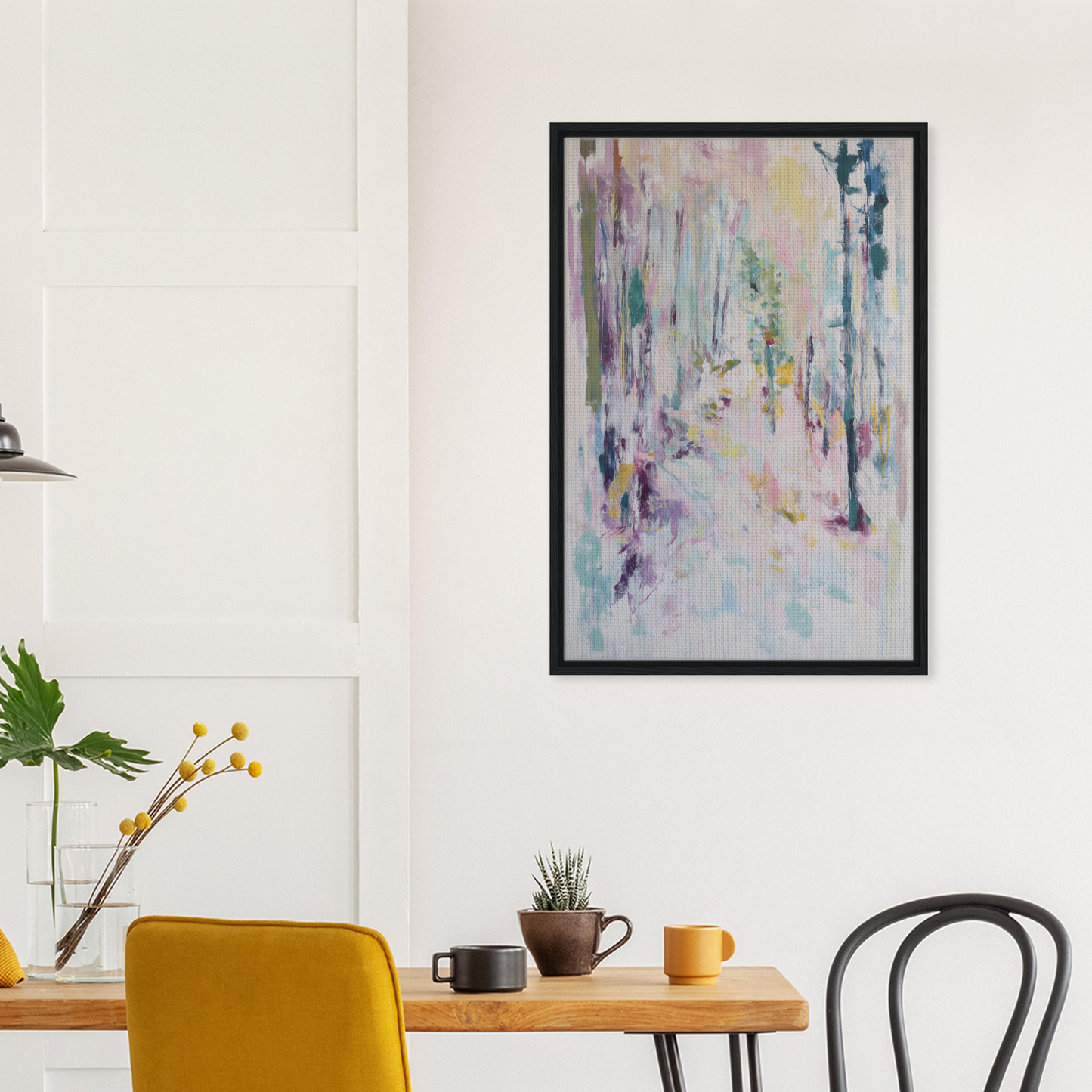 Abstract painting in soft pastel colors framed, ideal for Serene Etherforest room decor