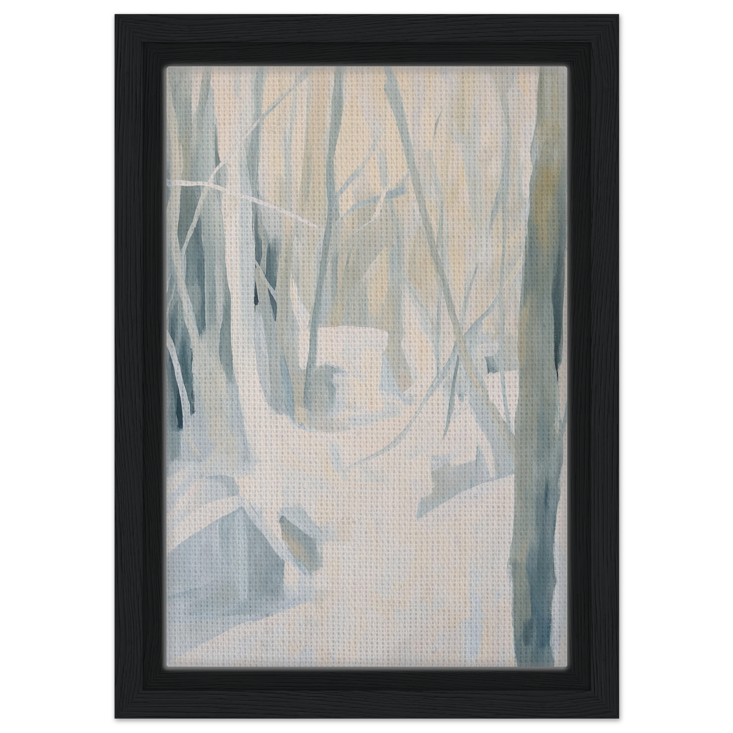 Abstract painting with muted gray and blue brushstrokes for Serene Frost Symphony decor