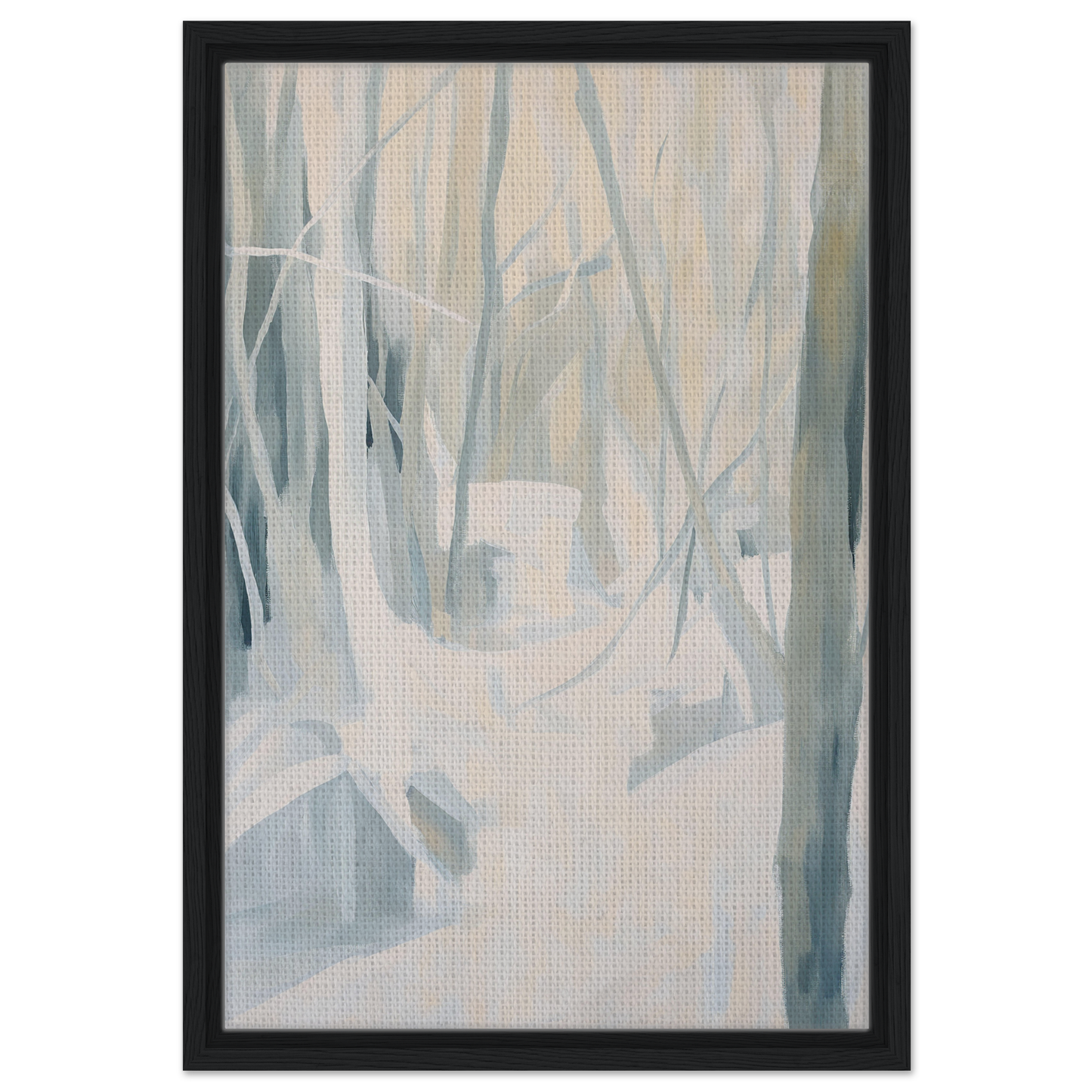 Abstract painting of a misty forest in muted colors for Serene Frost Symphony room decor