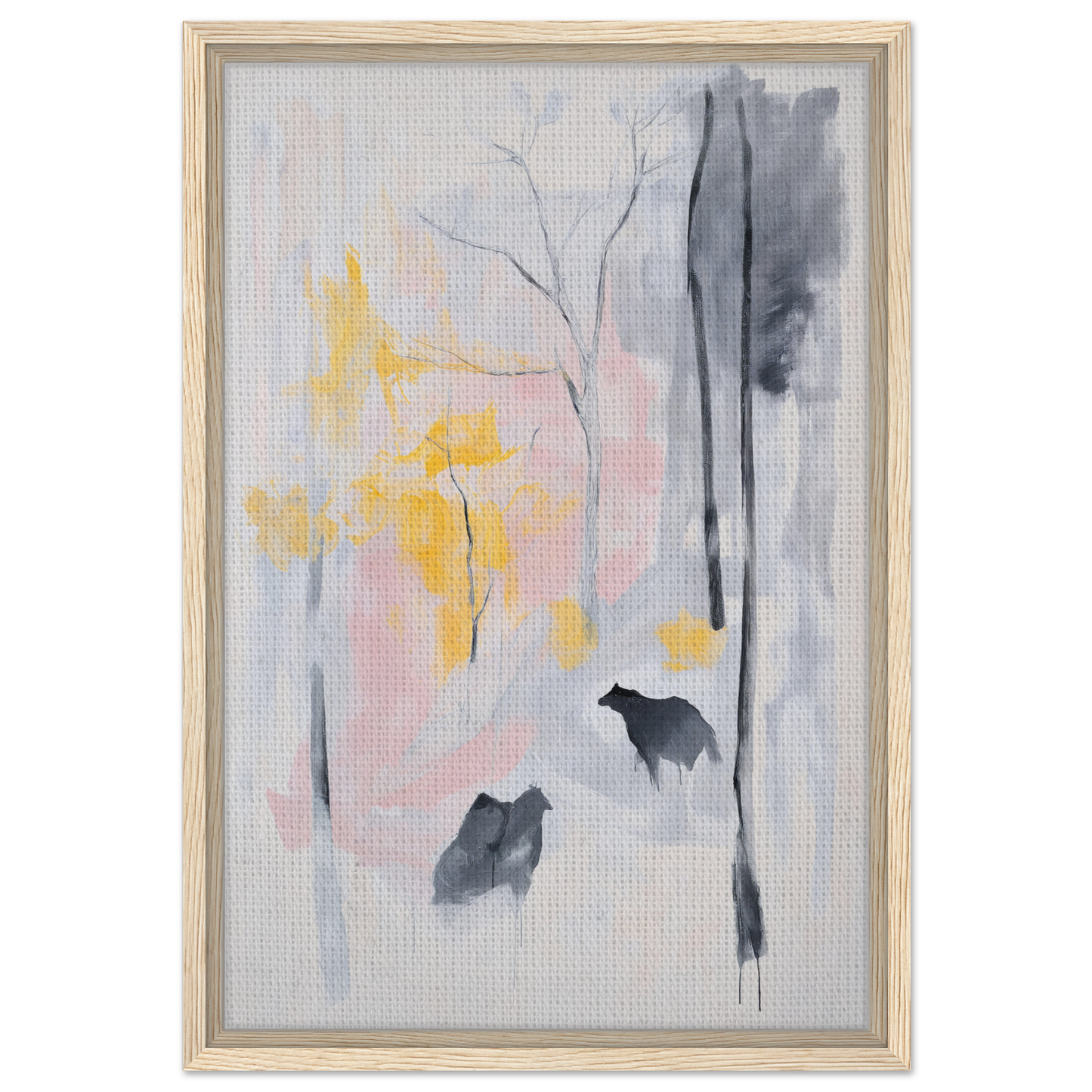 Abstract watercolor of silhouettes in a colorful landscape for Serenity’s Dream Muttering room decor