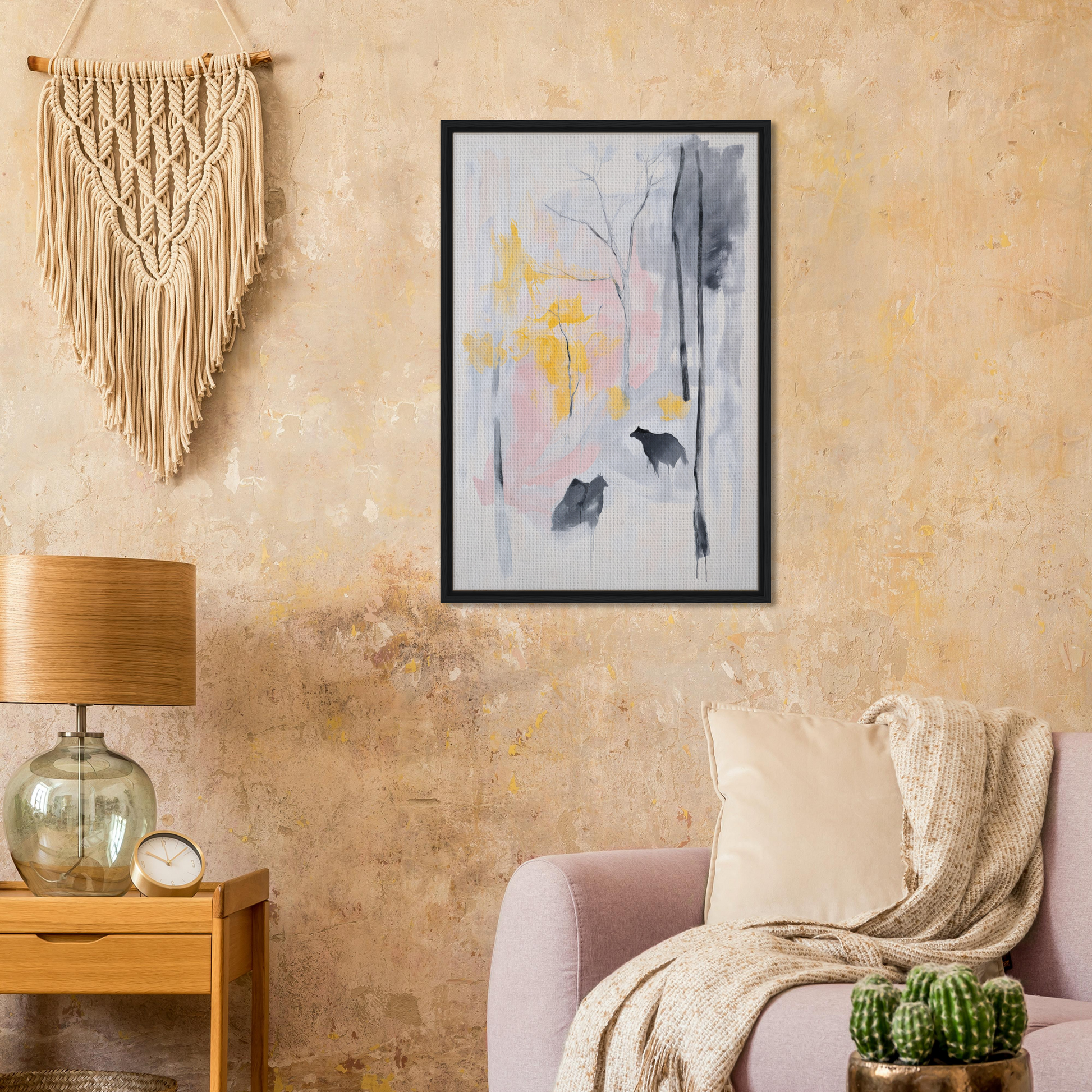 Framed canvas print of Serenity’s Dream Muttering featuring a winter forest scene