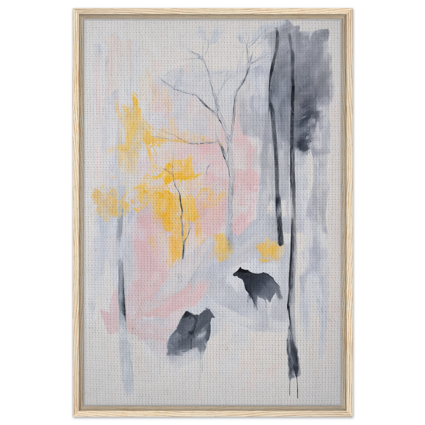 Abstract painting of silhouettes in a misty landscape for Serenity’s Dream Muttering room decor
