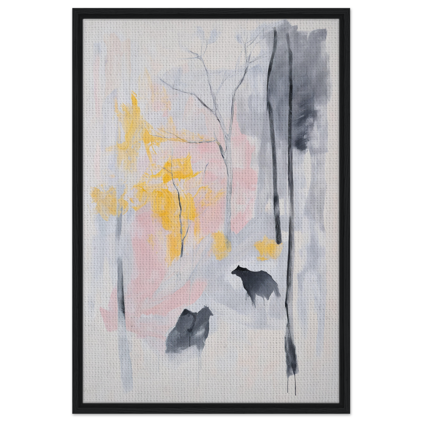 Abstract painting of silhouettes in a misty forest, Serenity’s Dream Muttering framed canvas print