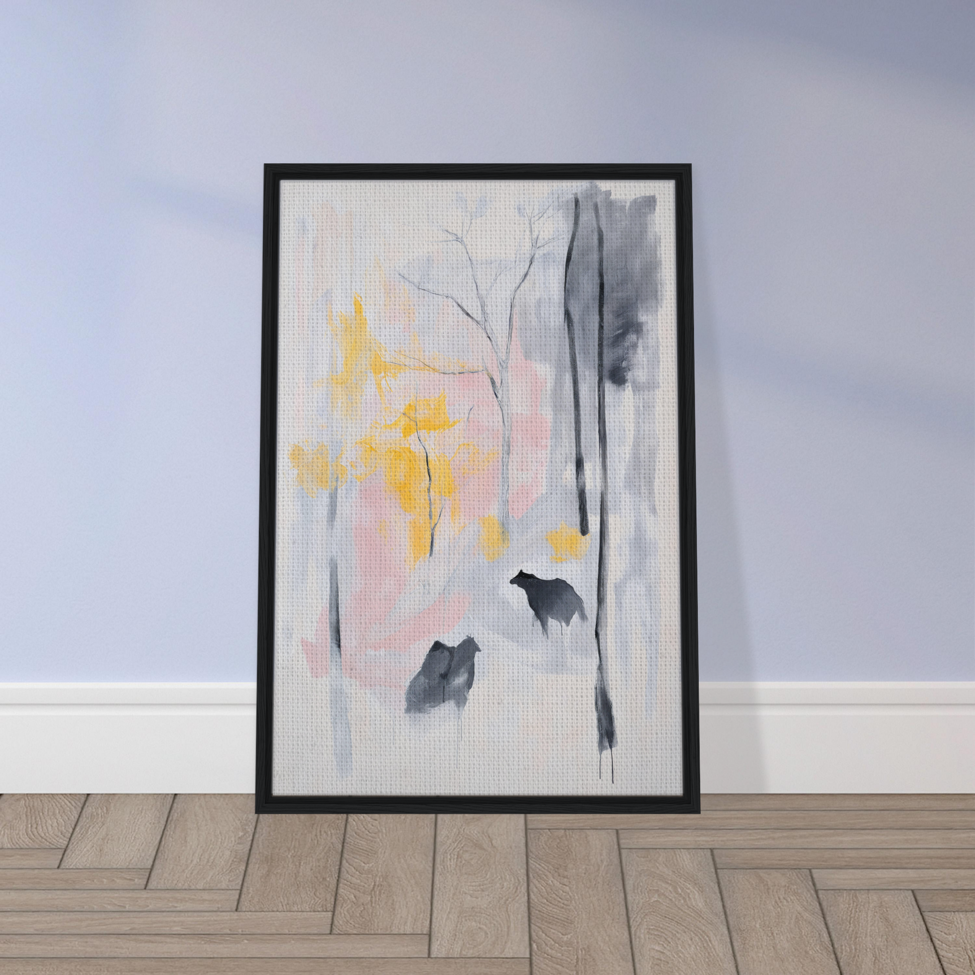 Framed abstract painting of animal silhouettes for Serenity’s Dream Muttering room decor