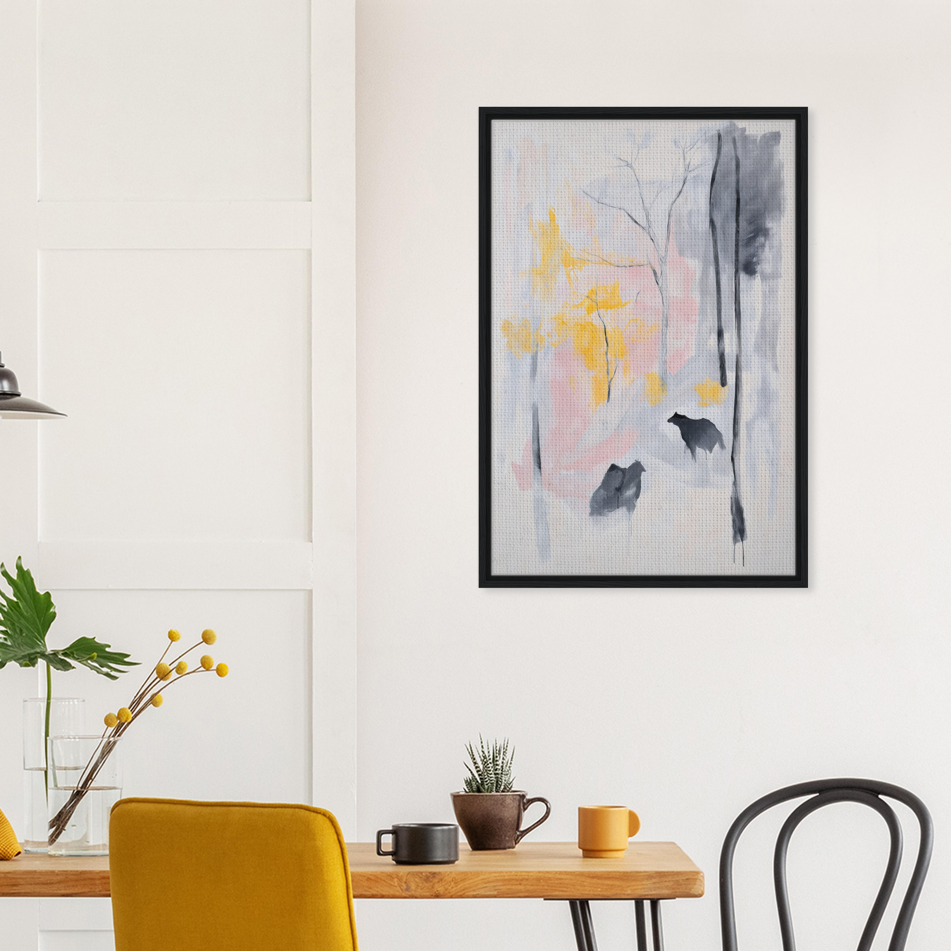Framed canvas print of Serenity’s Dream Muttering with muted colors and subtle shapes