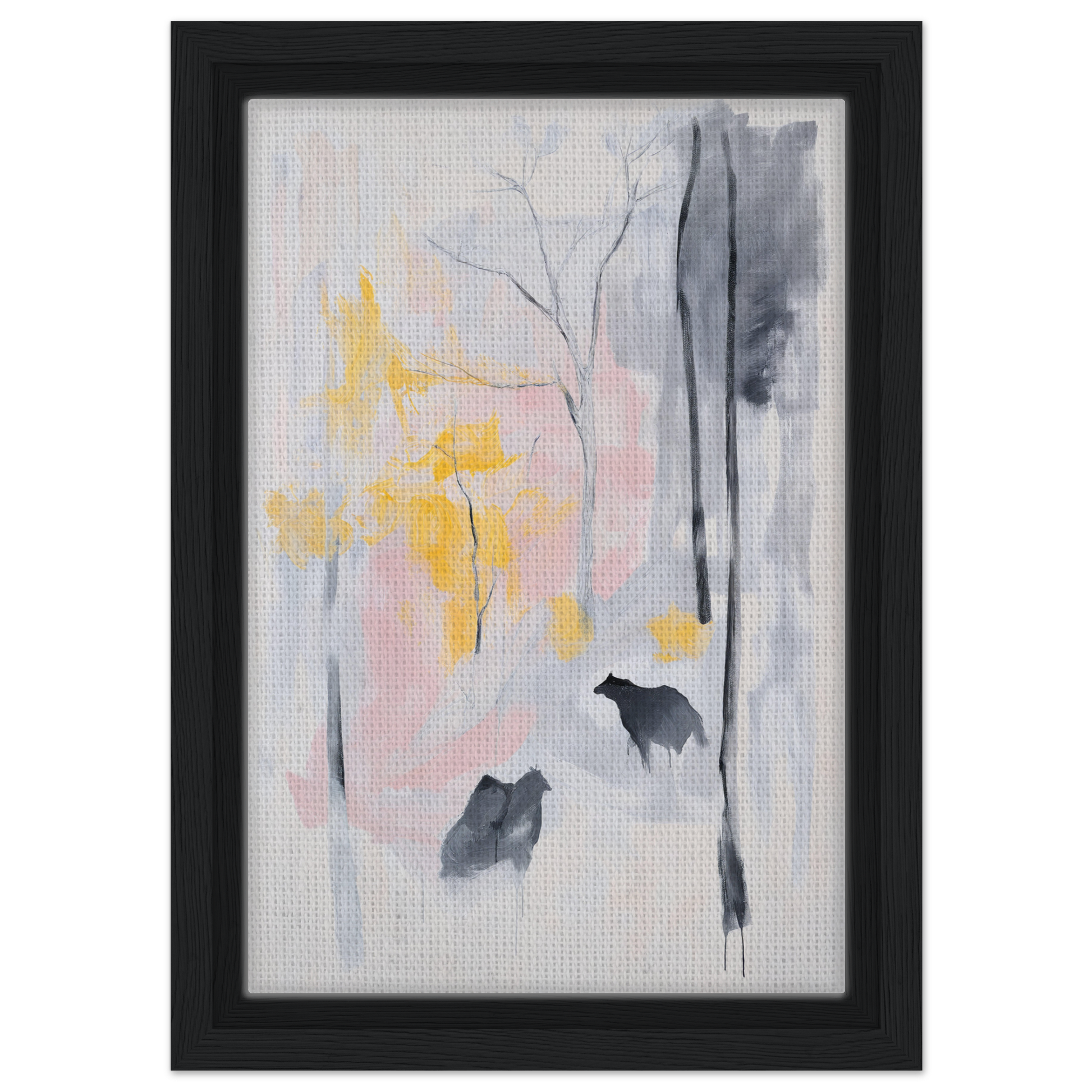 Framed canvas print of Serenity’s Dream Muttering with shadowy animals in a misty landscape