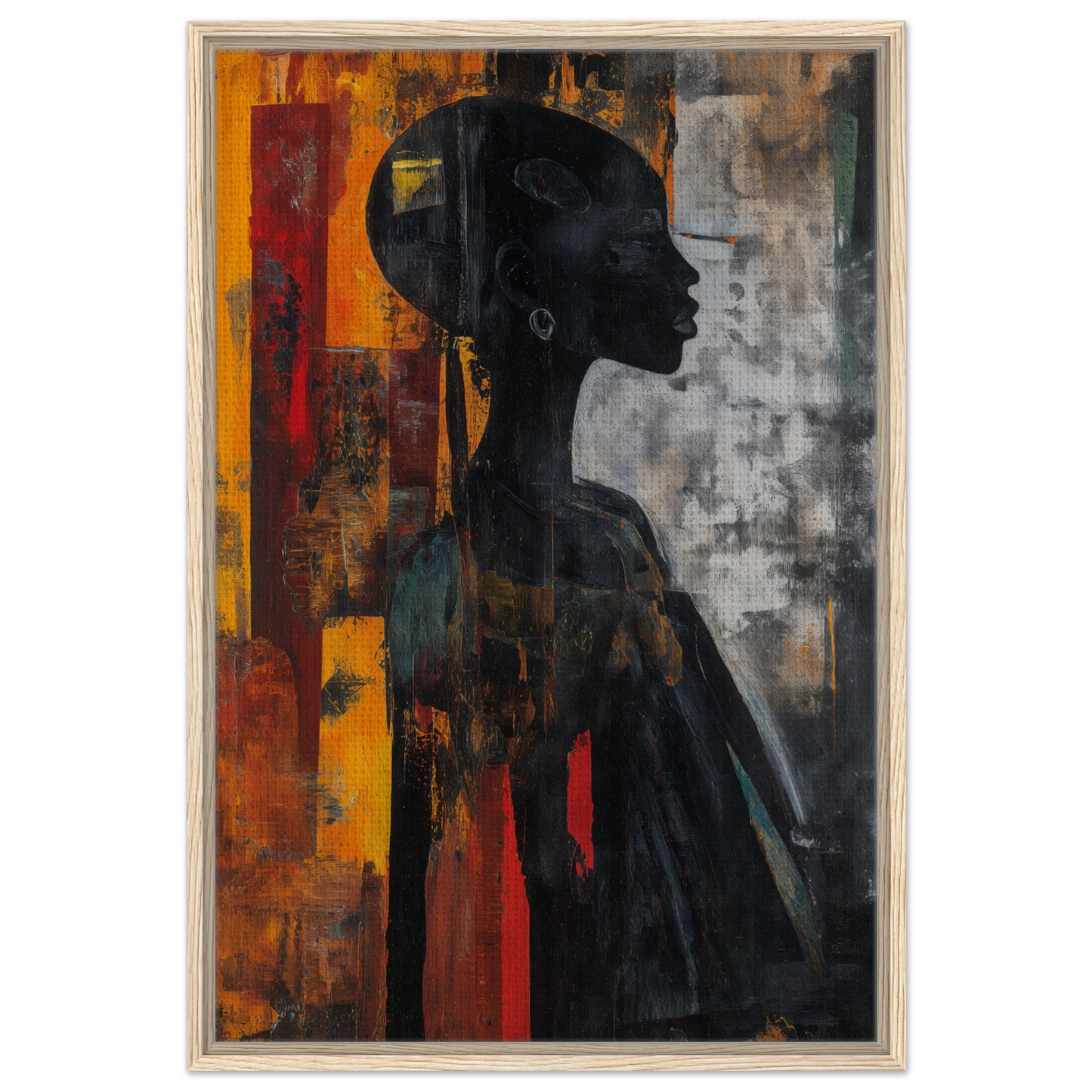 Silhouette’s Fiery Allegory showcases a person with an earring against vibrant decor