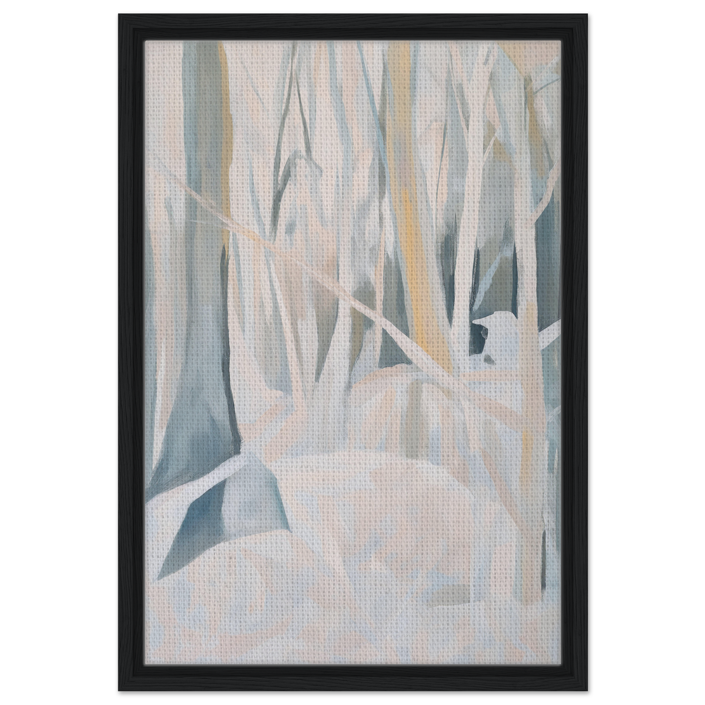 Abstract painting of ethereal tree-like forms in muted colors for Snowed Forest Dreams