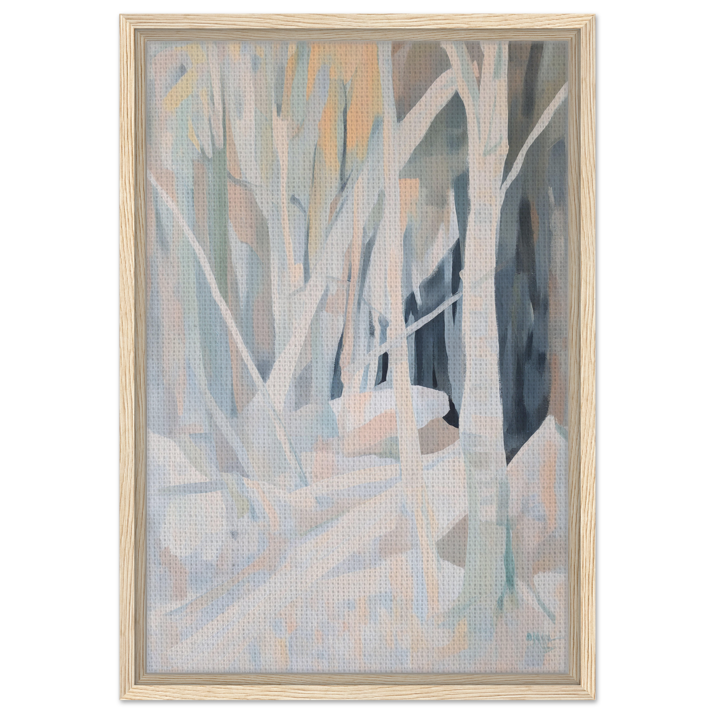Abstract painting of tree forms in muted pastels for Snow’s Silent Sonata room decor