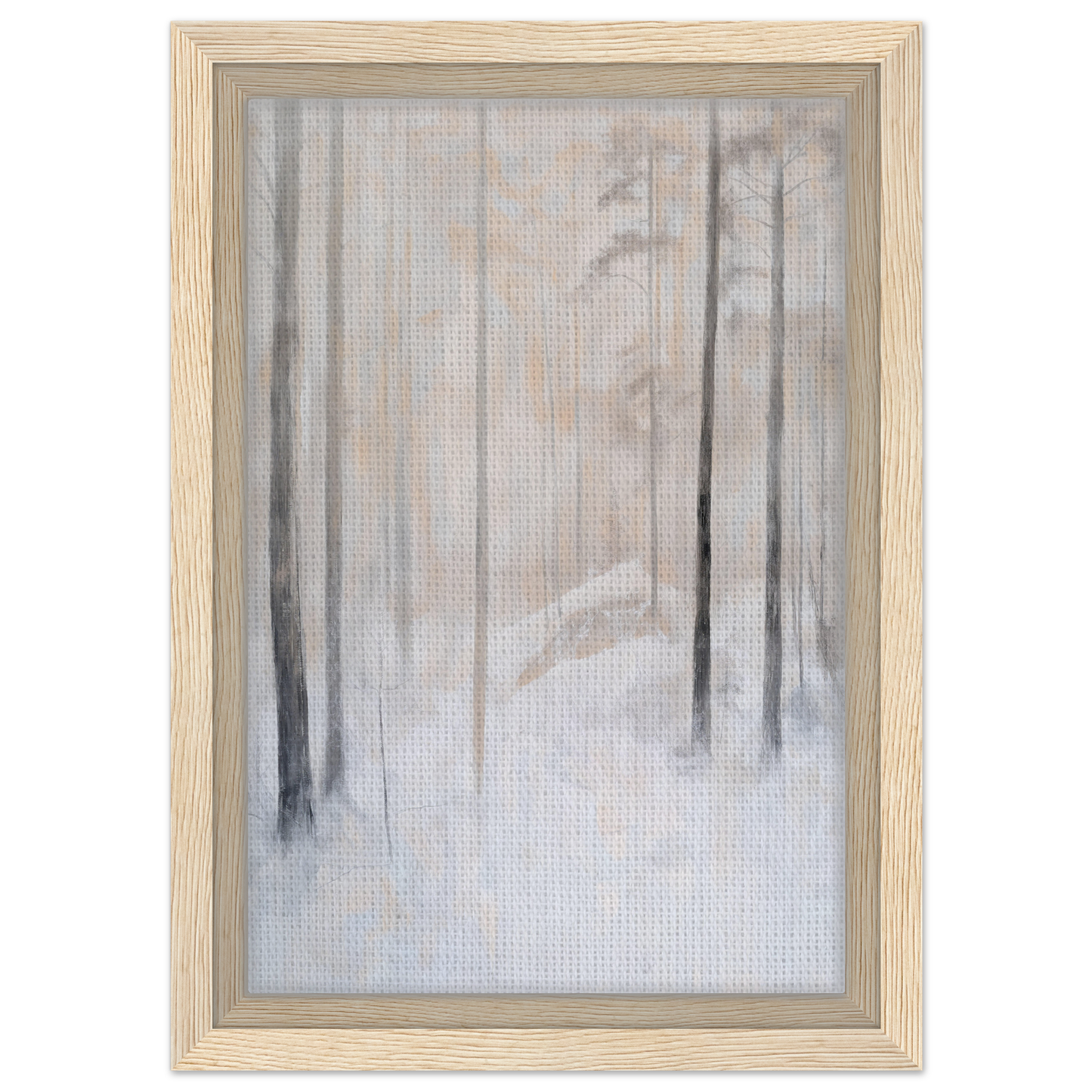 Framed canvas print of Snowy Sentinel Wisdom depicting a snowy forest with bare trees