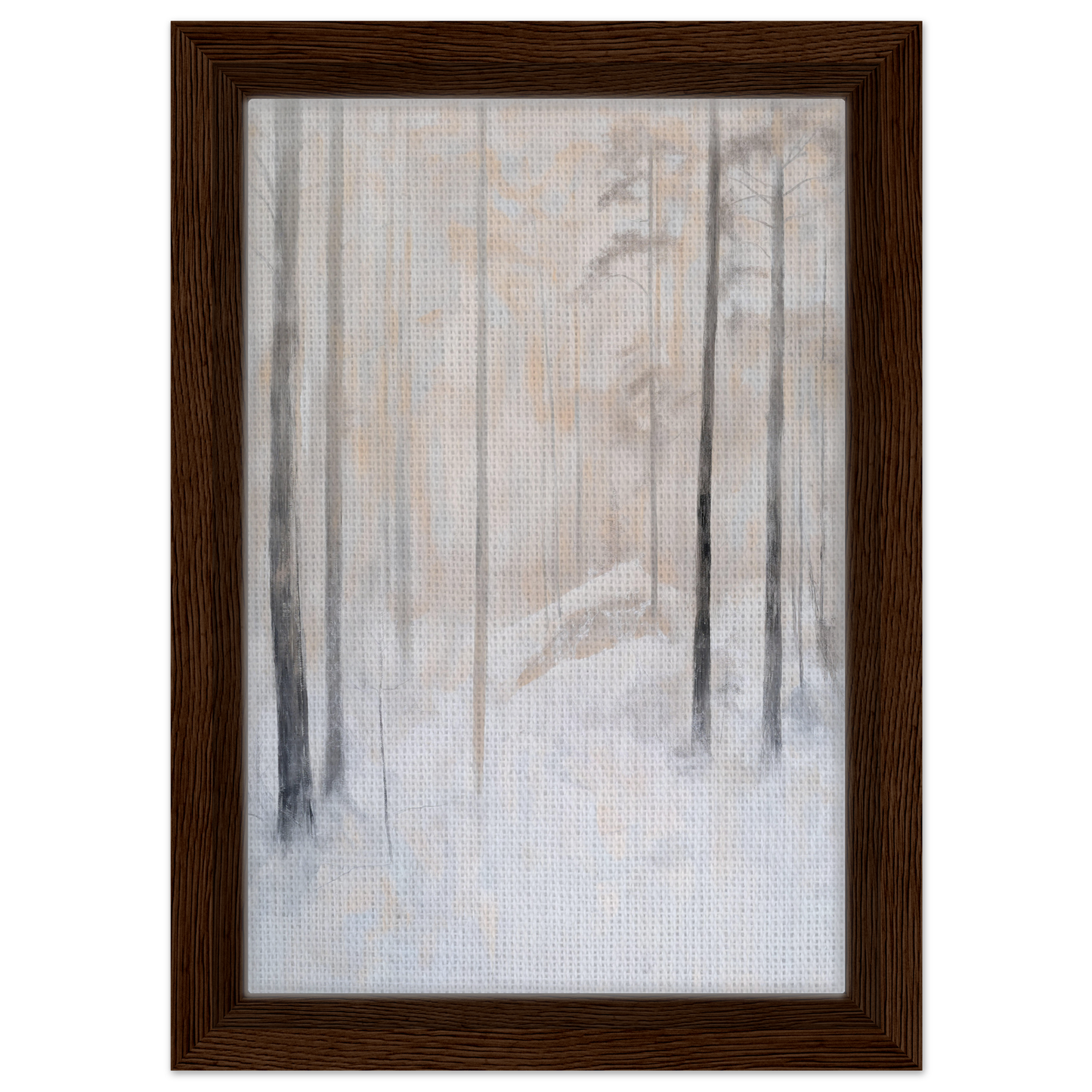 Framed painting of a misty winter forest for elegant room decor with Snowy Sentinel Wisdom