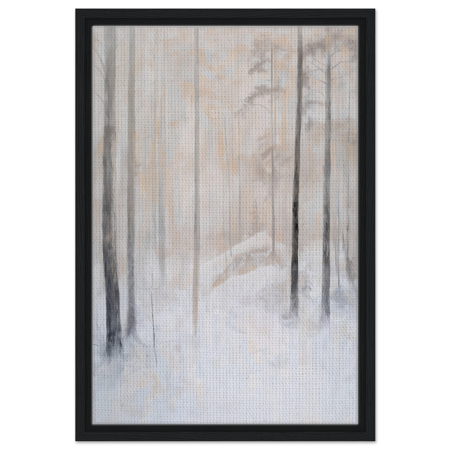 Abstract painting of a misty forest with faint tree trunks for Sentinel Wisdom framed room decor